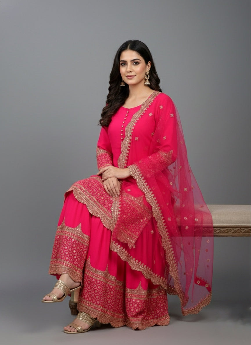 Premium Embroidered Party Wear Sharara Set