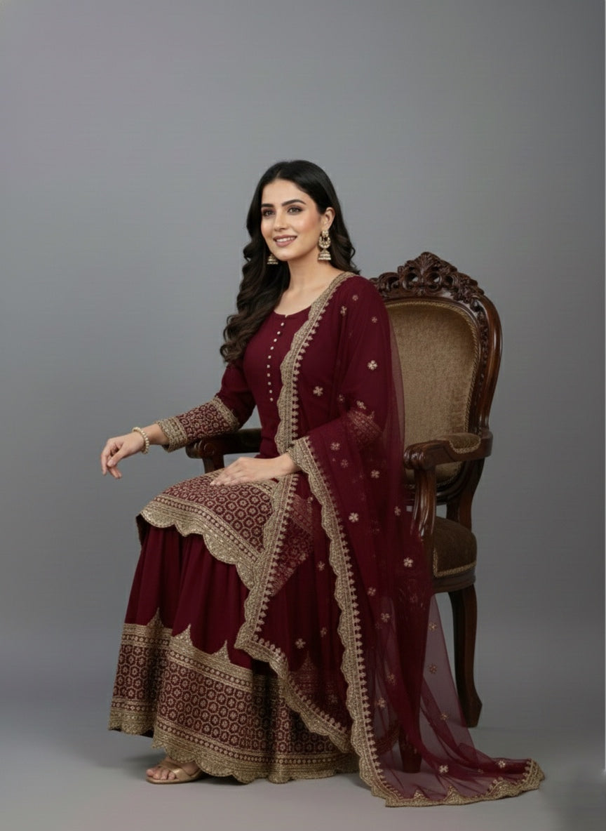 Premium Embroidered Party Wear Sharara Set