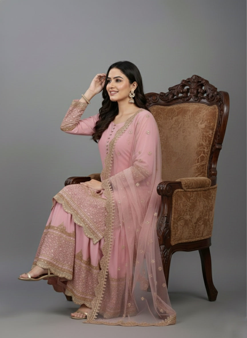 Premium Embroidered Party Wear Sharara Set