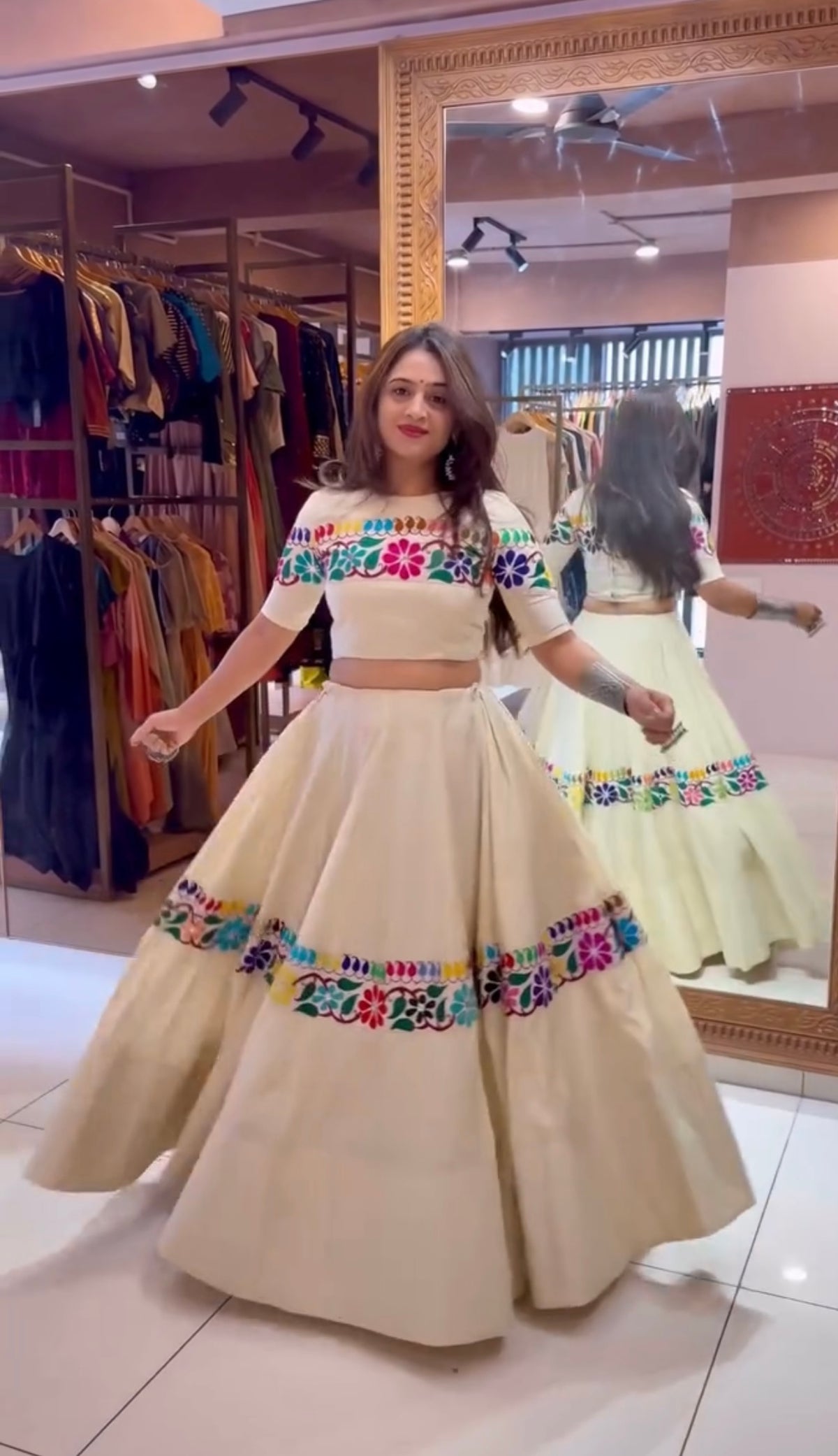 Festive Wear Pure Kora Cotton Gamthi Lehenga Set with Canvas Patti & Mirror Work