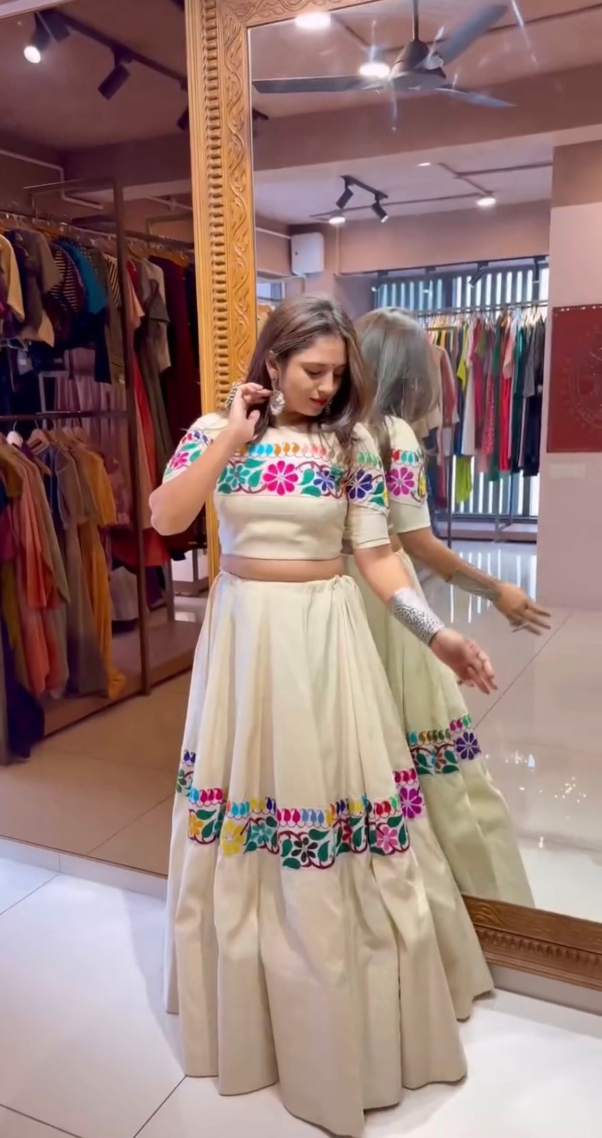 Festive Wear Pure Kora Cotton Gamthi Lehenga Set with Canvas Patti & Mirror Work
