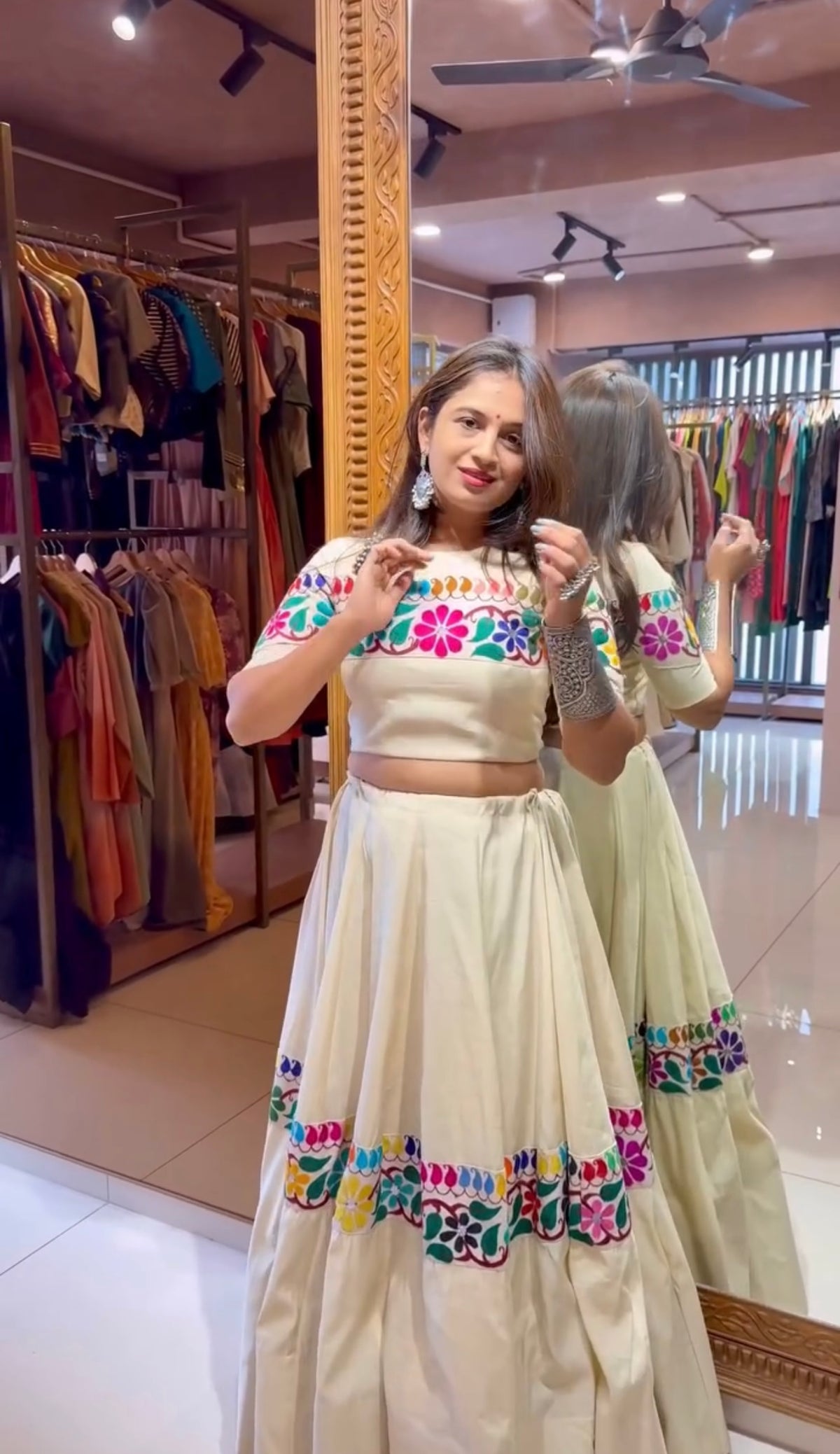 Festive Wear Pure Kora Cotton Gamthi Lehenga Set with Canvas Patti & Mirror Work