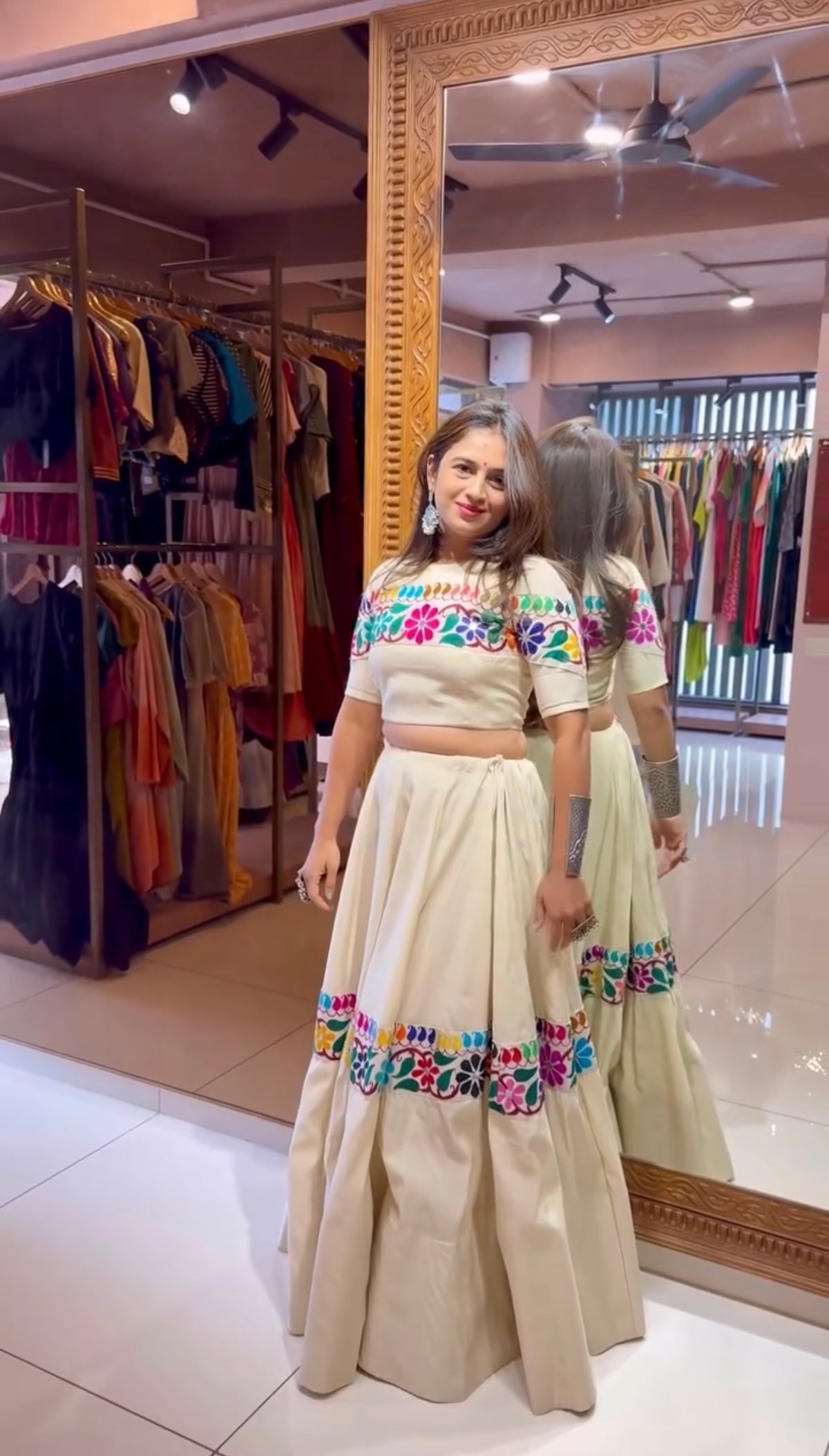 Festive Wear Pure Kora Cotton Gamthi Lehenga Set with Canvas Patti & Mirror Work