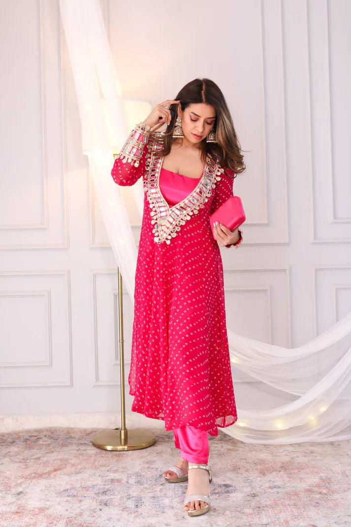 Anarkali Suit Set Designer Mirror Work -Georgette Fabric | Available in Mehendi Green, Royal Blue, Black  & Wine Purple