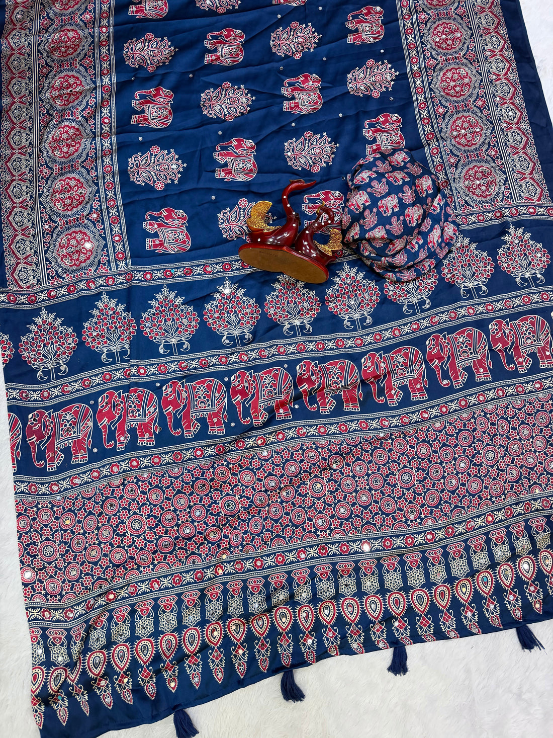 Royal Blue Modal Silk Saree with Elephant Motif Heritage Print & Designer Pallu | Traditional Festive Wear Saree