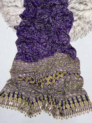Purple Modal Silk Saree with Floral Mandala Print, Mirror Lace Border & Designer Pallu | Festive & Wedding Wear Saree