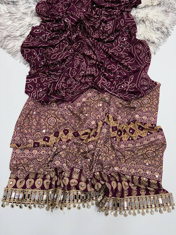 Plum Purple Modal Silk Saree with Floral Mandala Print, Mirror Lace Border & Designer Pallu | Festive Wear Saree