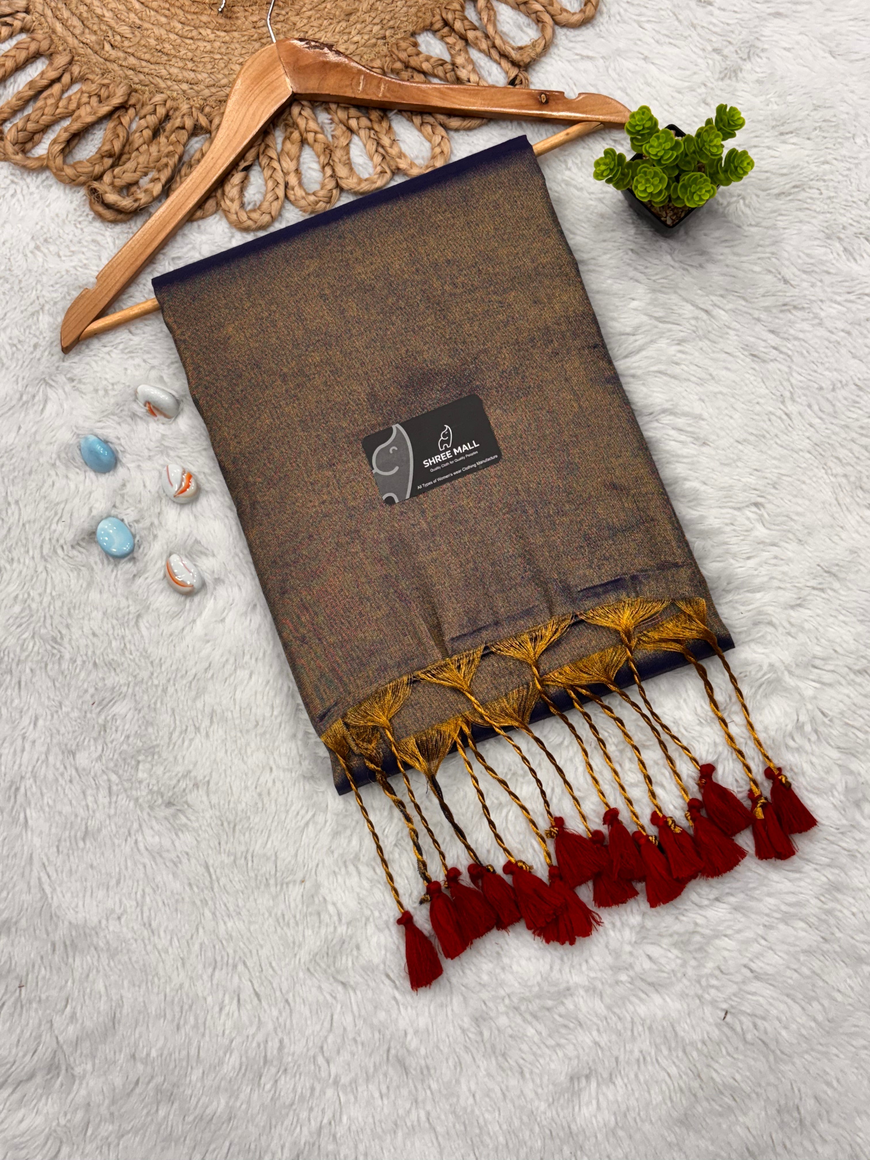 Singal color Tissue Silk Saree with Traditional Patterns | Lightweight Festive Wear