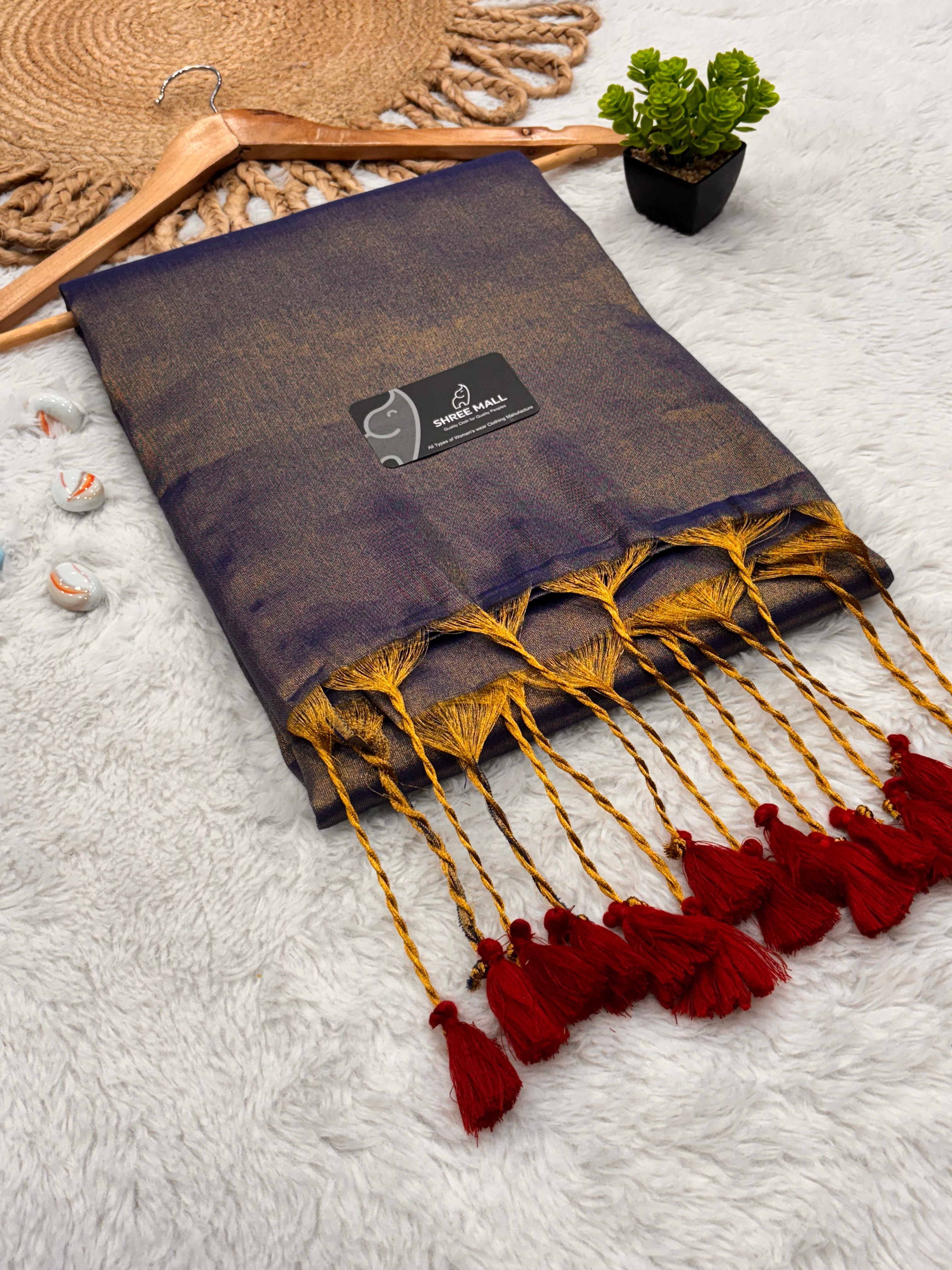 Singal color Tissue Silk Saree with Traditional Patterns | Lightweight Festive Wear