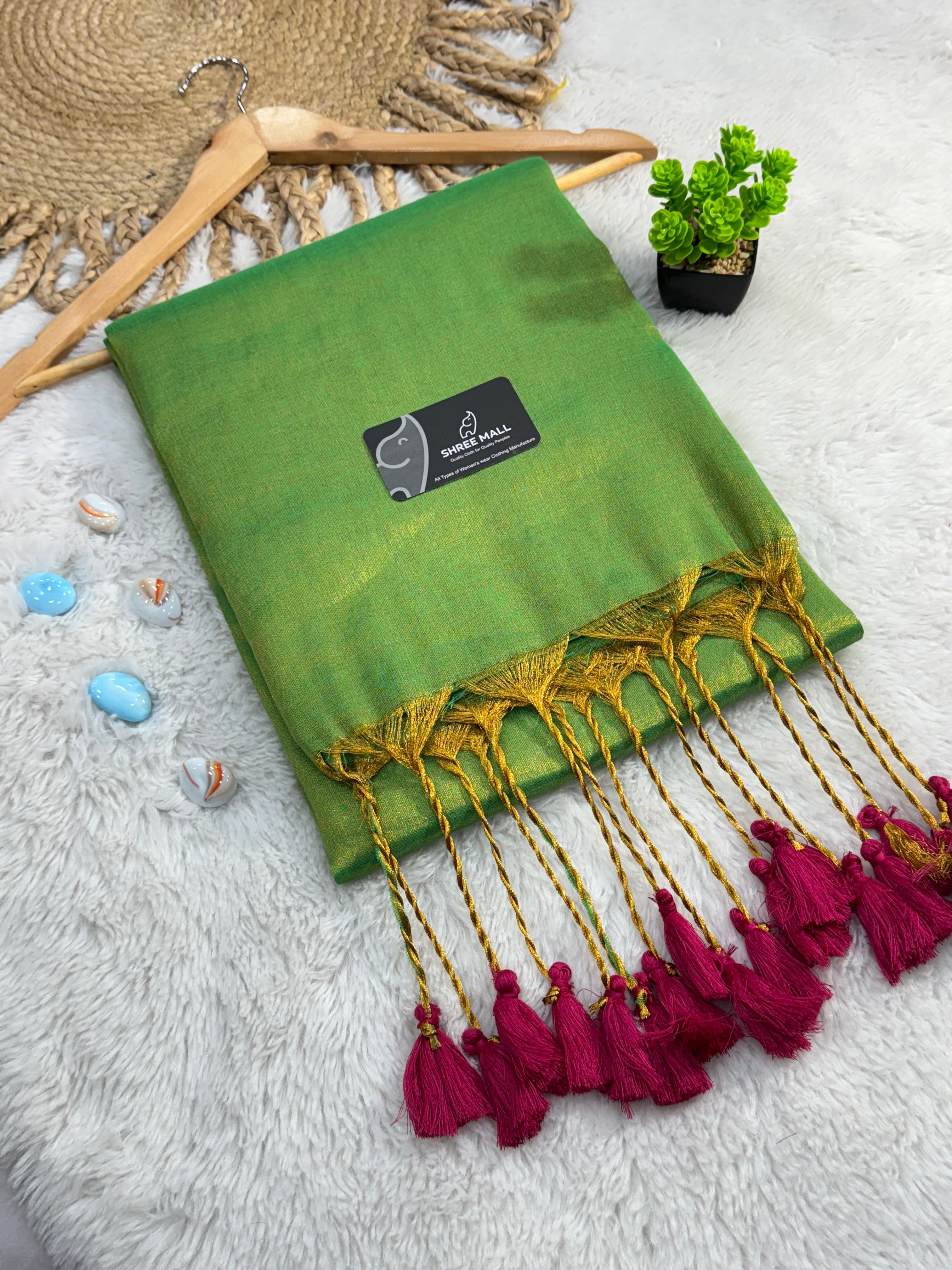 Singal color Tissue Silk Saree with Traditional Patterns | Lightweight Festive Wear