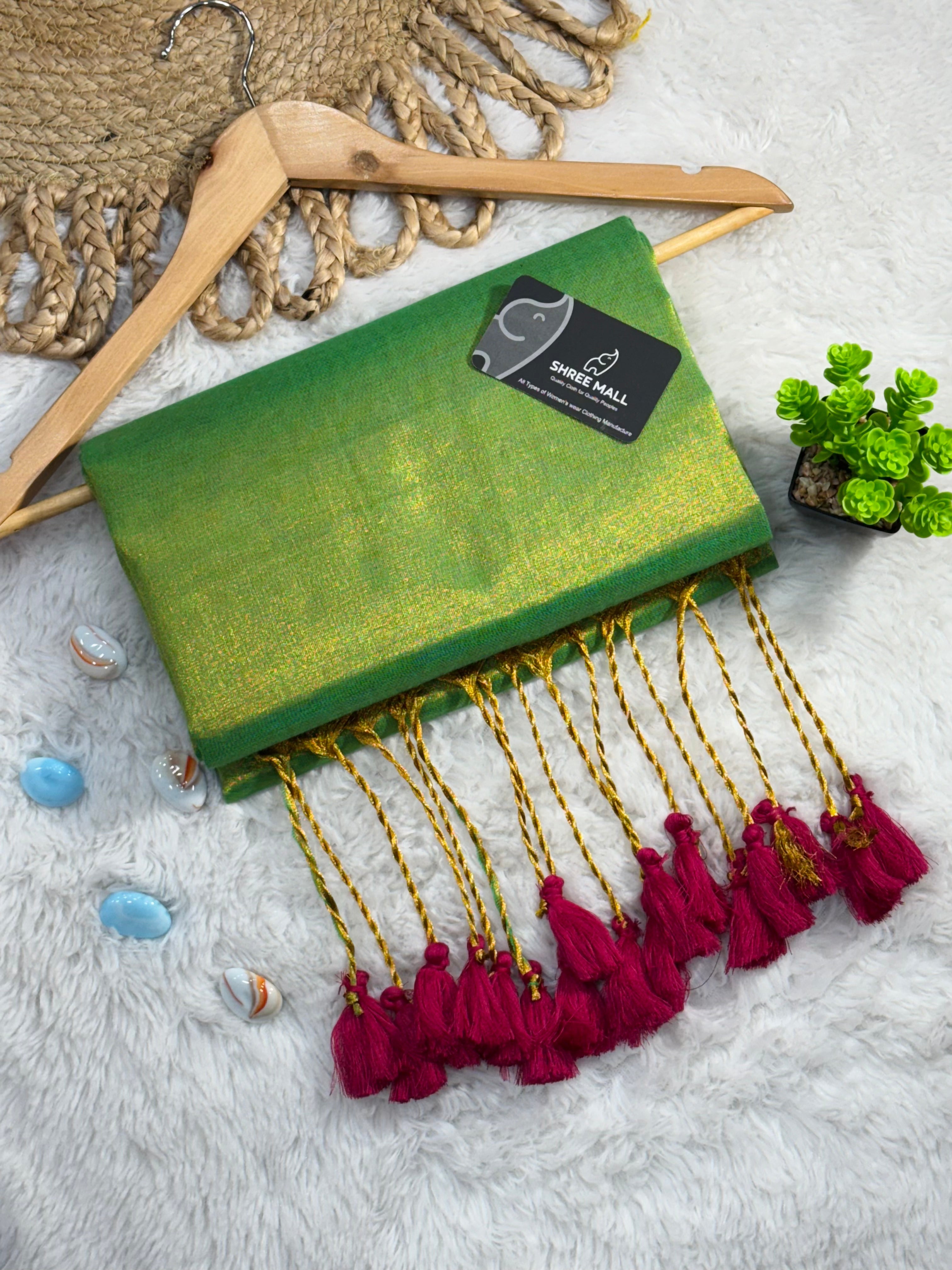 Singal color Tissue Silk Saree with Traditional Patterns | Lightweight Festive Wear