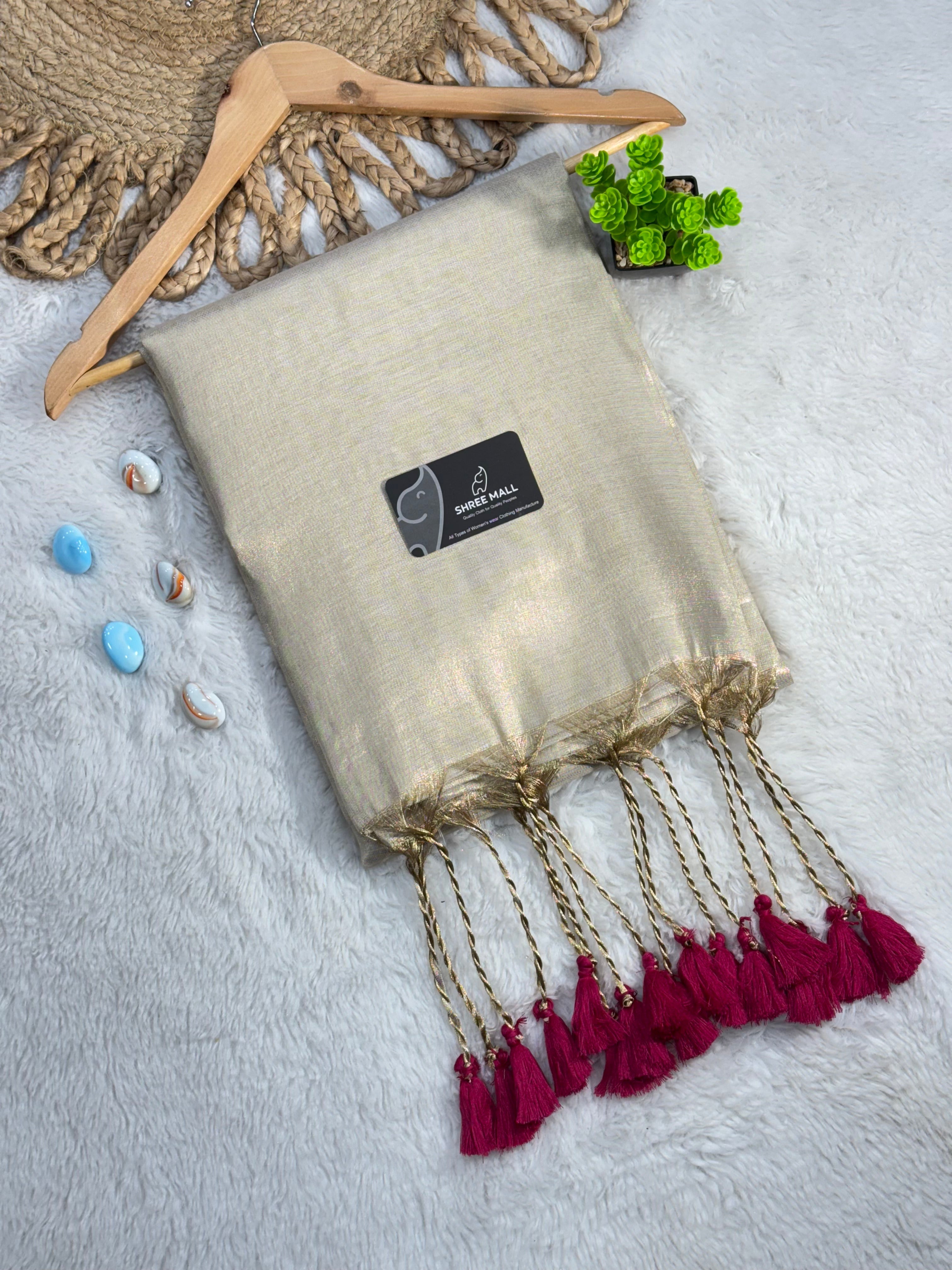 Singal color Tissue Silk Saree with Traditional Patterns | Lightweight Festive Wear
