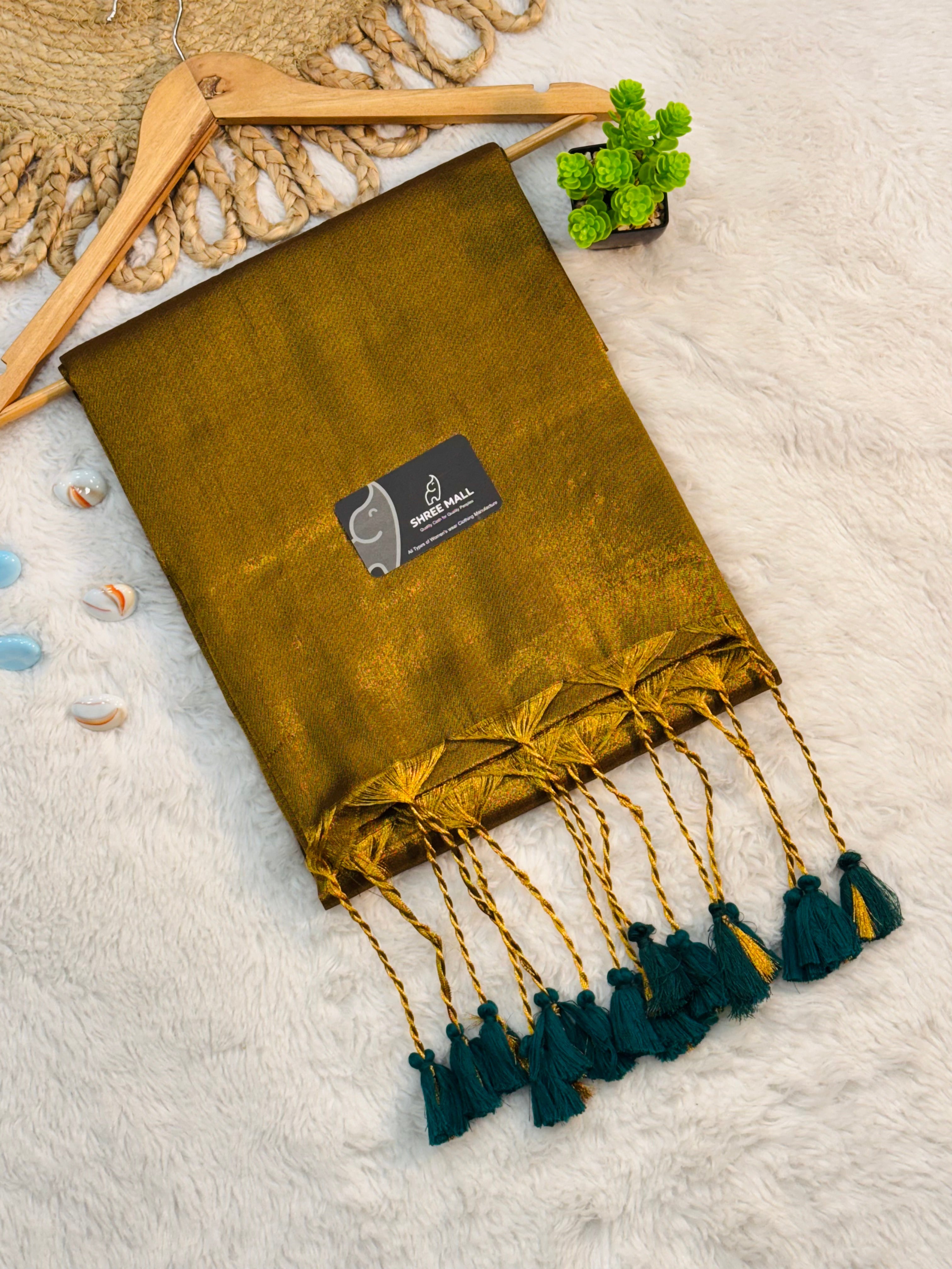 Singal color Tissue Silk Saree with Traditional Patterns | Lightweight Festive Wear