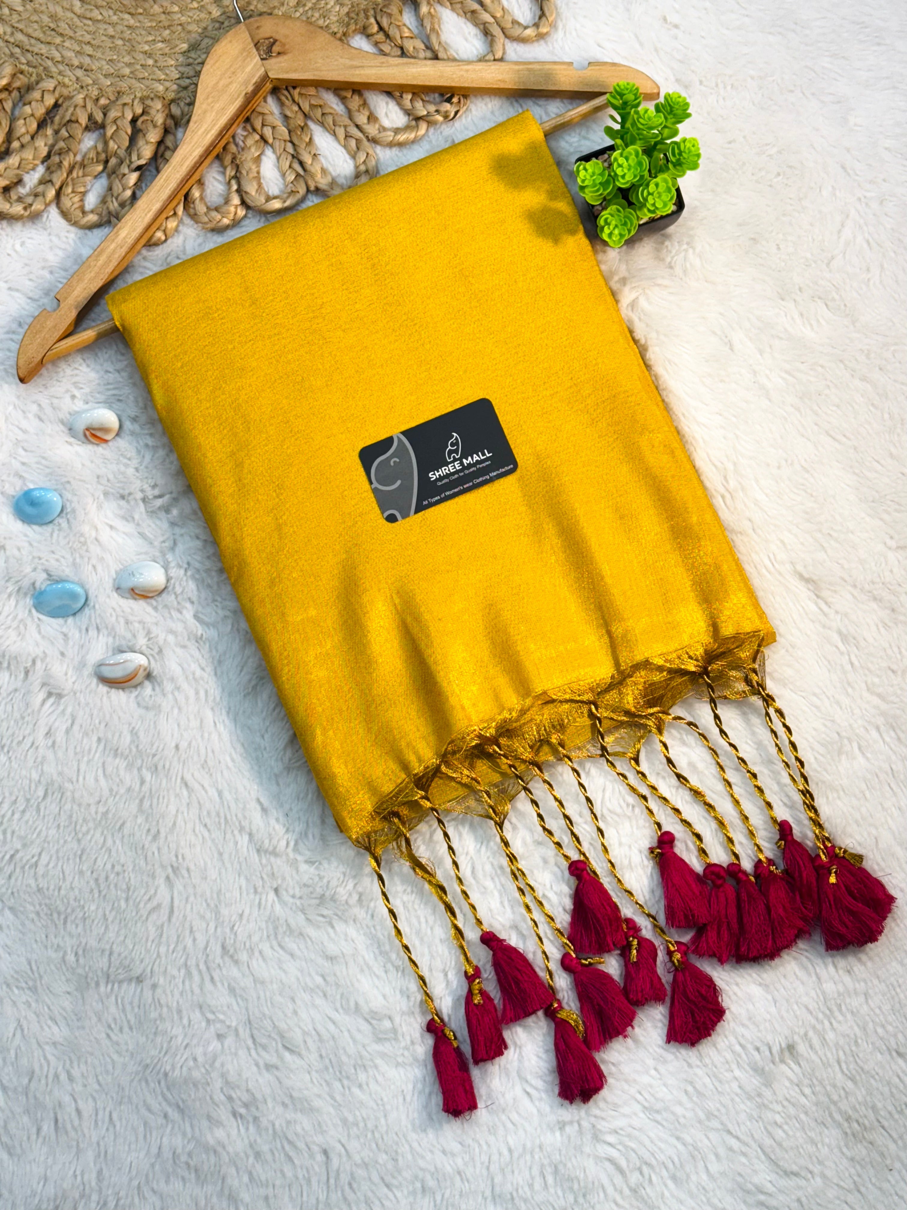 Singal color Tissue Silk Saree with Traditional Patterns | Lightweight Festive Wear