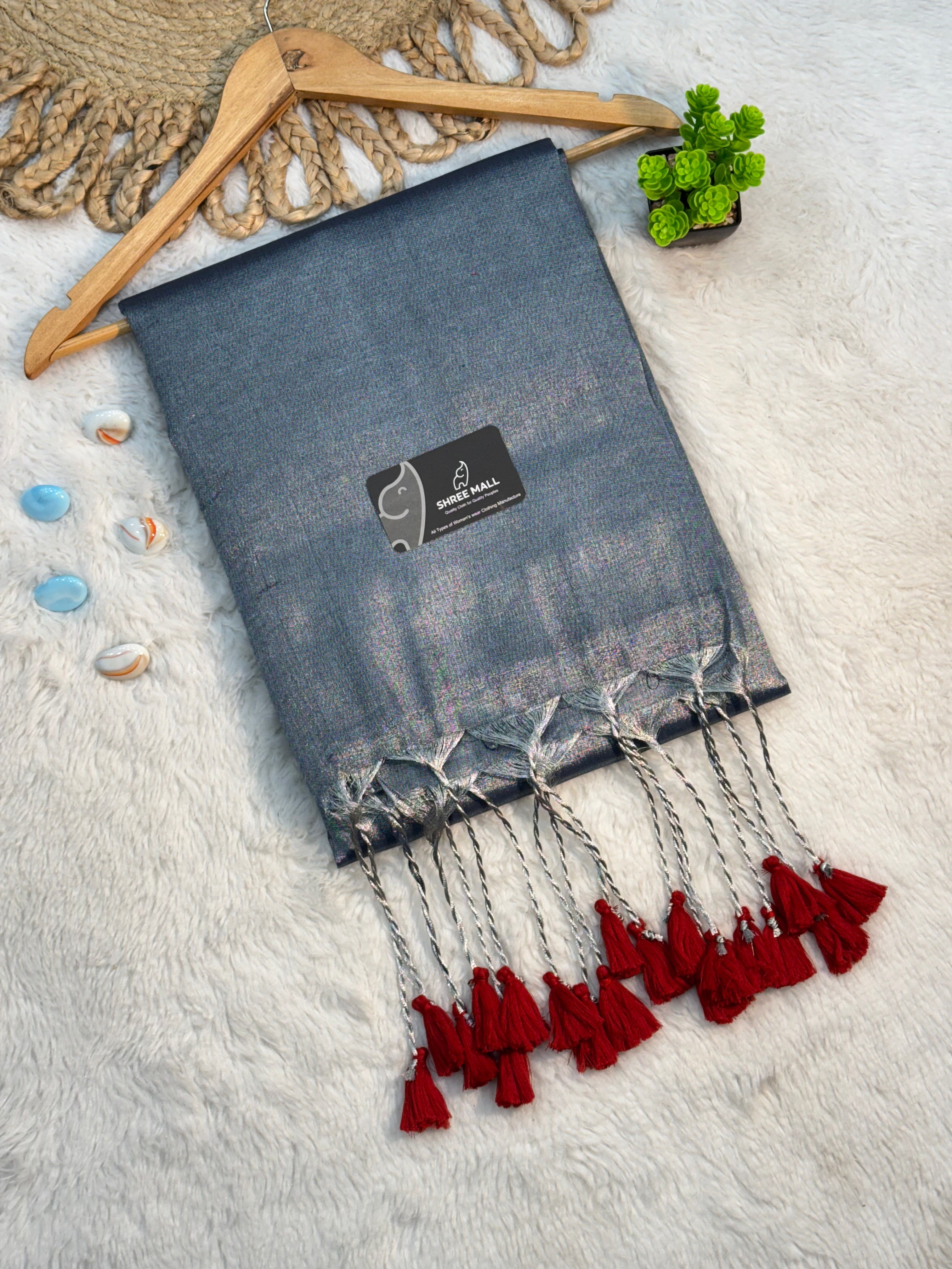 Singal color Tissue Silk Saree with Traditional Patterns | Lightweight Festive Wear
