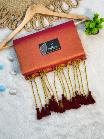 Singal color Tissue Silk Saree with Traditional Patterns | Lightweight Festive Wear