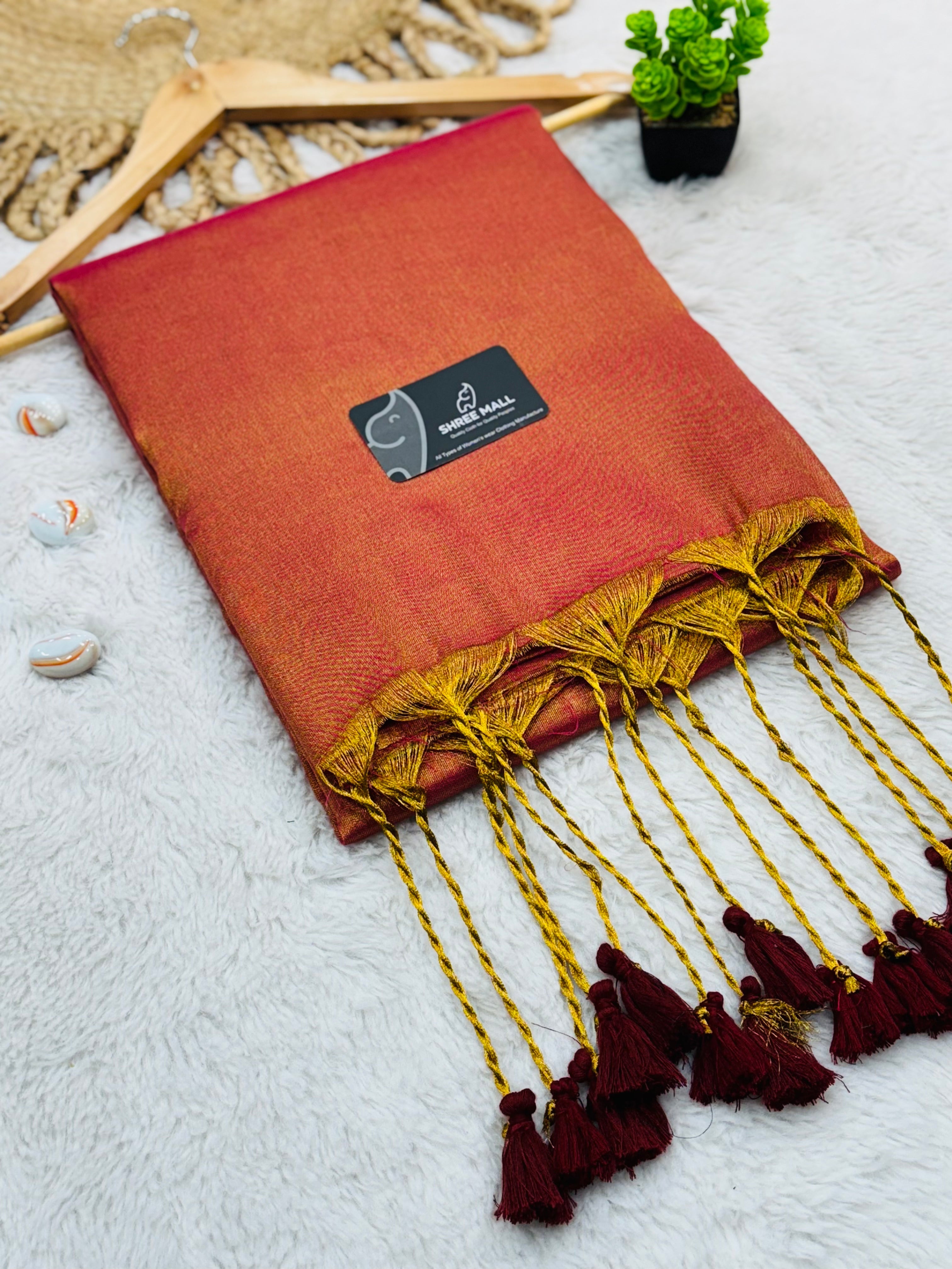Singal color Tissue Silk Saree with Traditional Patterns | Lightweight Festive Wear