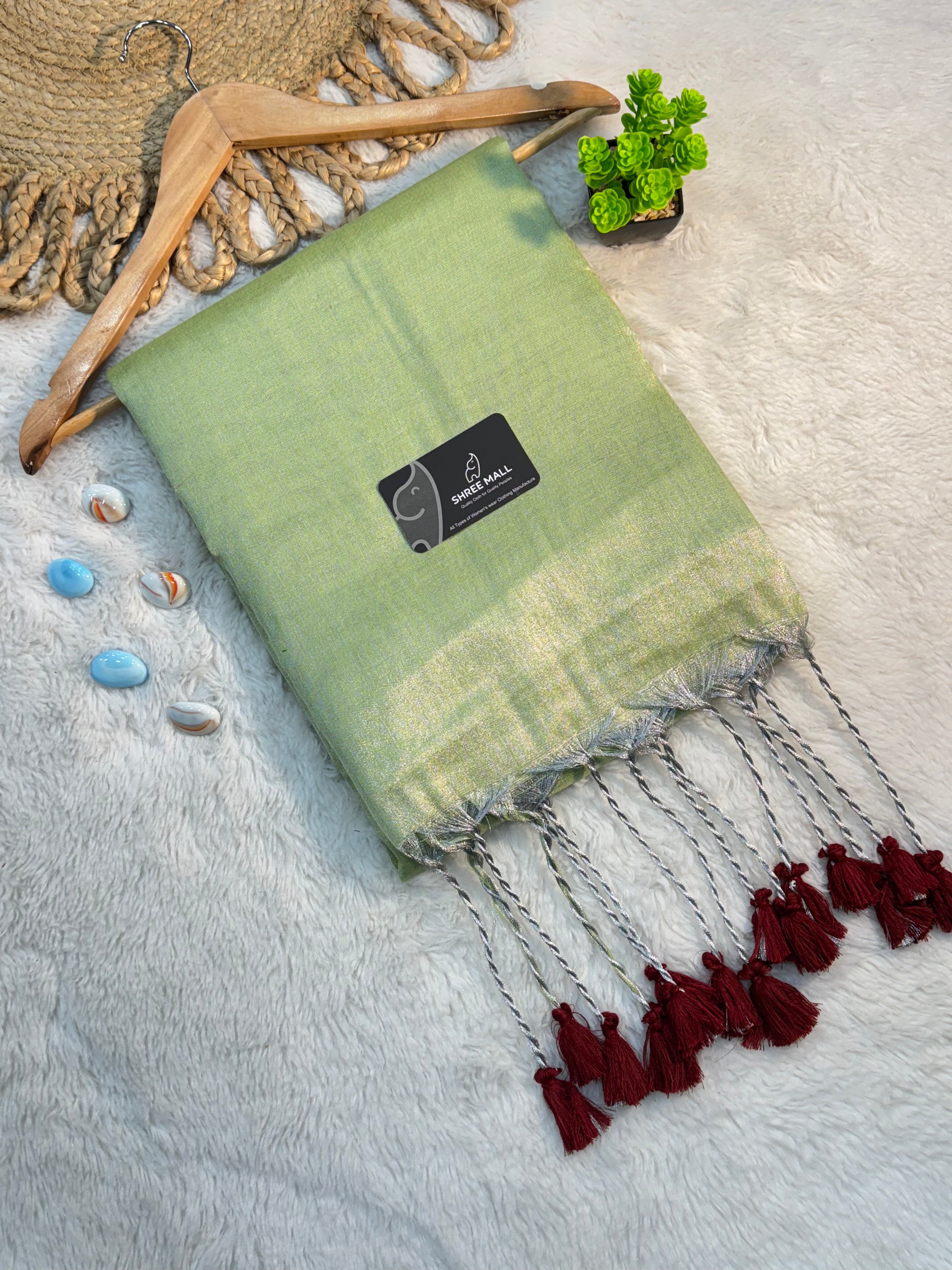 Singal color Tissue Silk Saree with Traditional Patterns | Lightweight Festive Wear