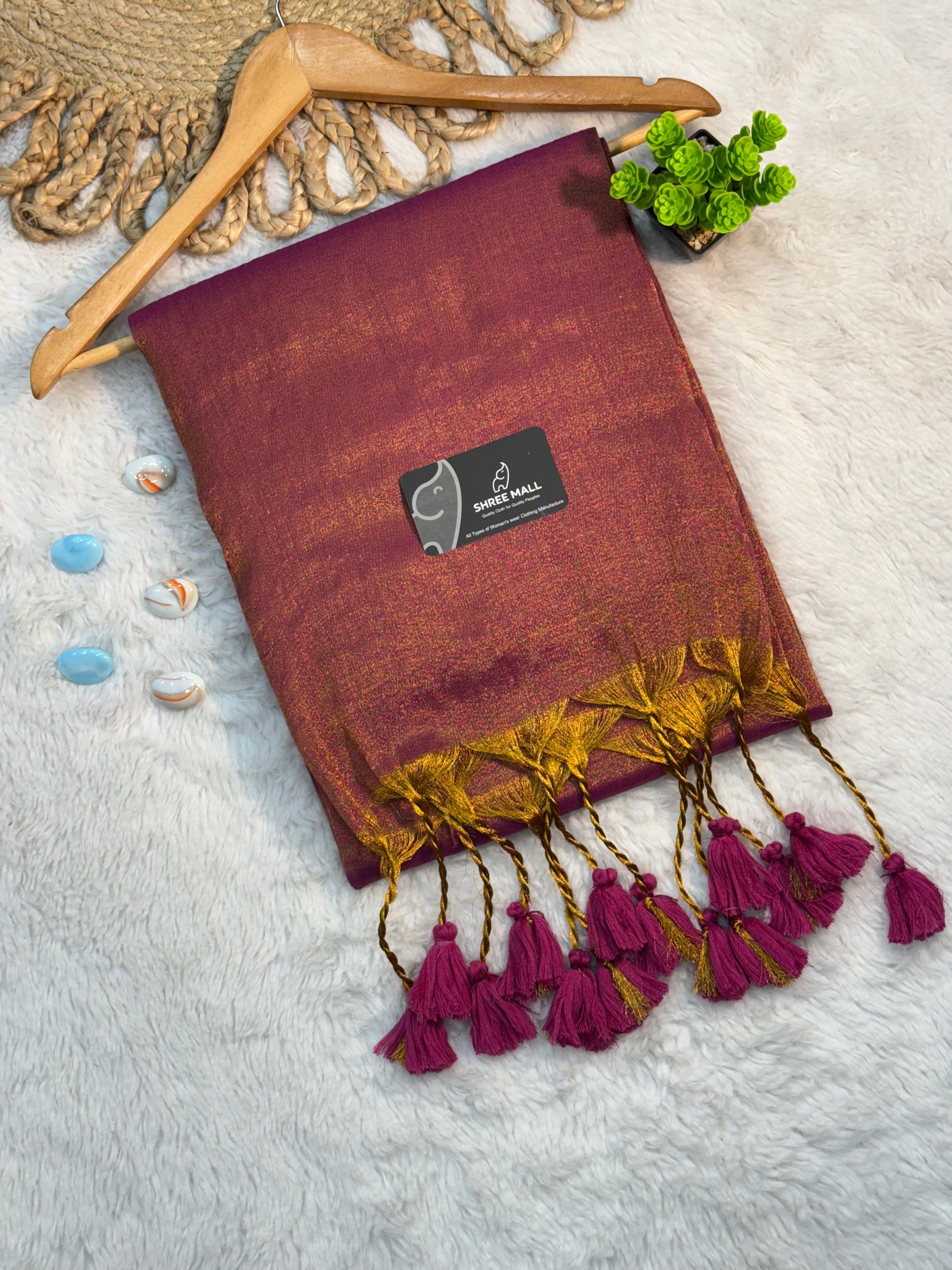 Singal color Tissue Silk Saree with Traditional Patterns | Lightweight Festive Wear