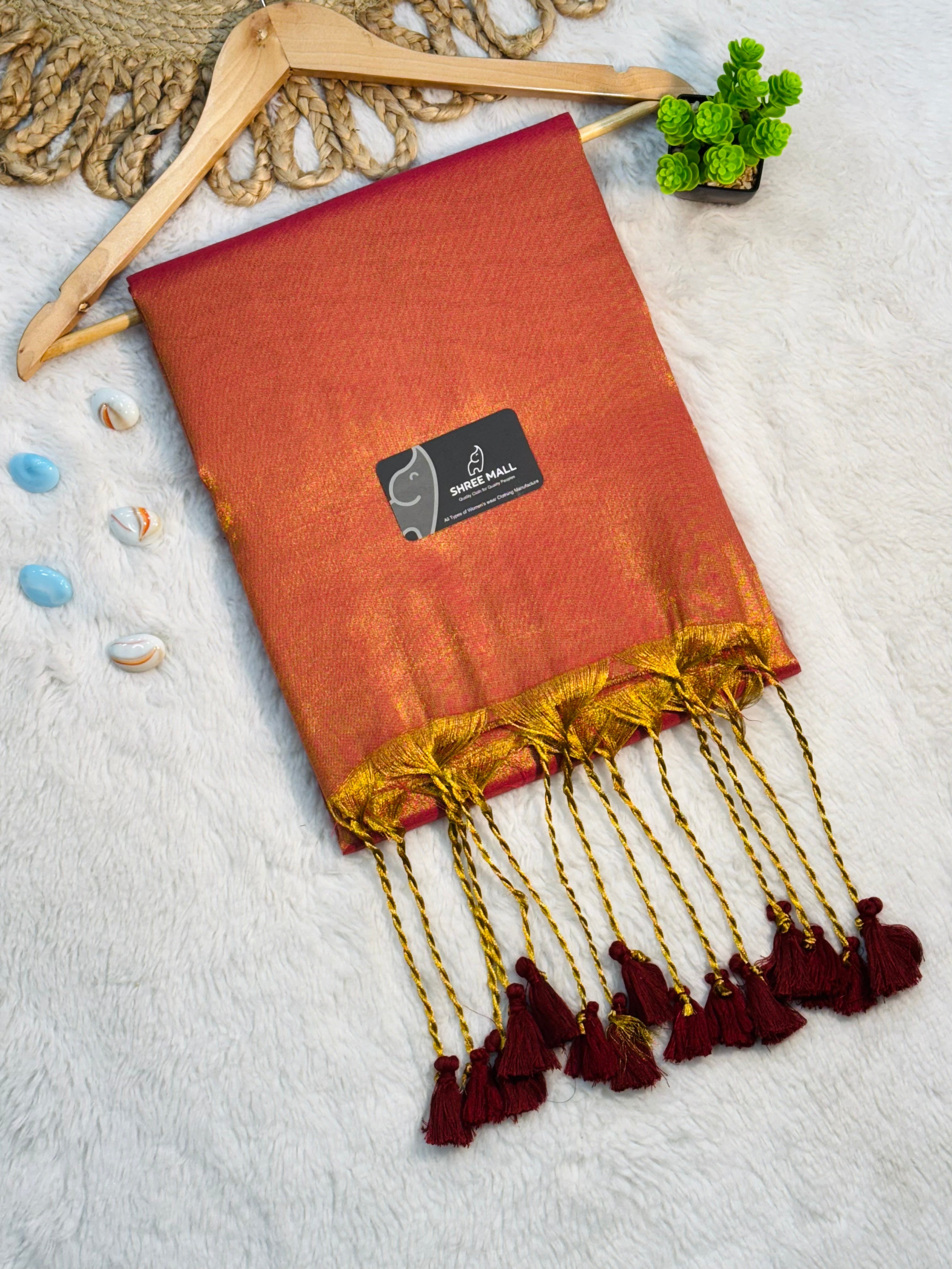 Singal color Tissue Silk Saree with Traditional Patterns | Lightweight Festive Wear