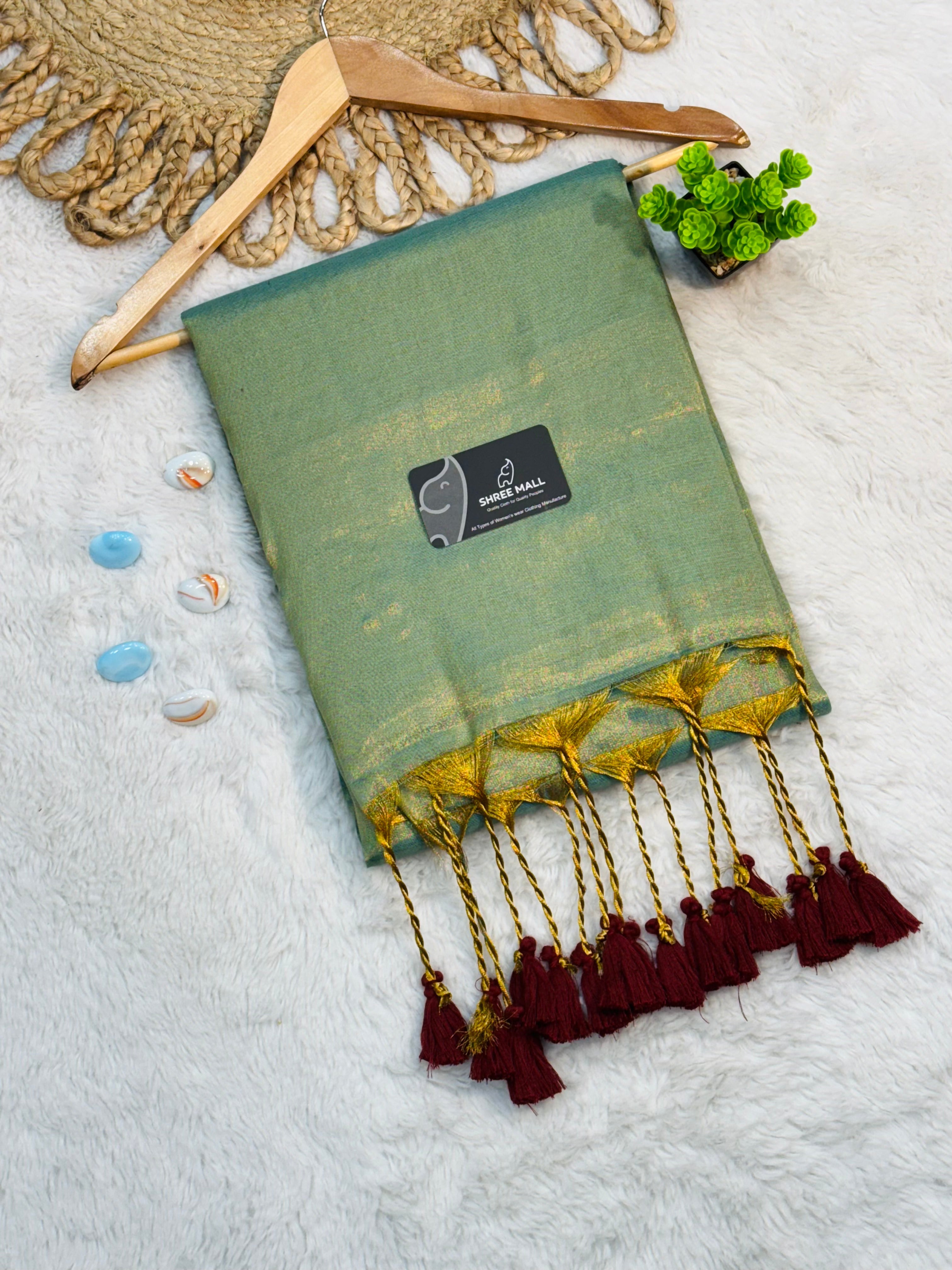 Singal color Tissue Silk Saree with Traditional Patterns | Lightweight Festive Wear