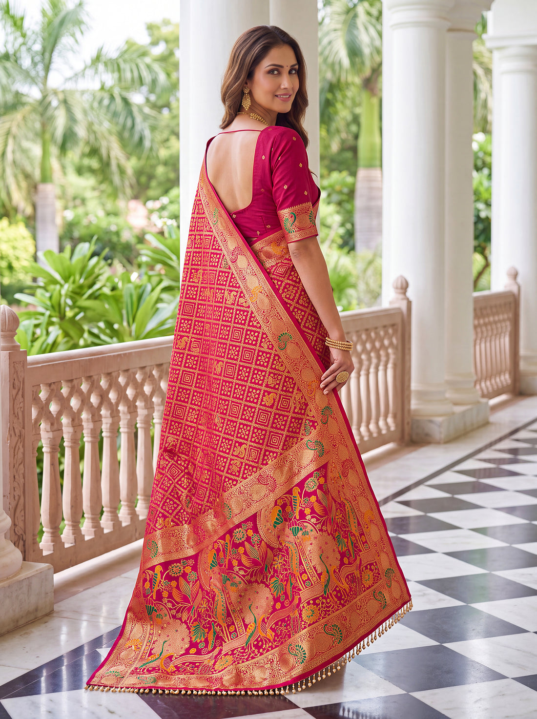Designer Nylon Satin Saree with Zari Thread Weaving & Readymade Lace