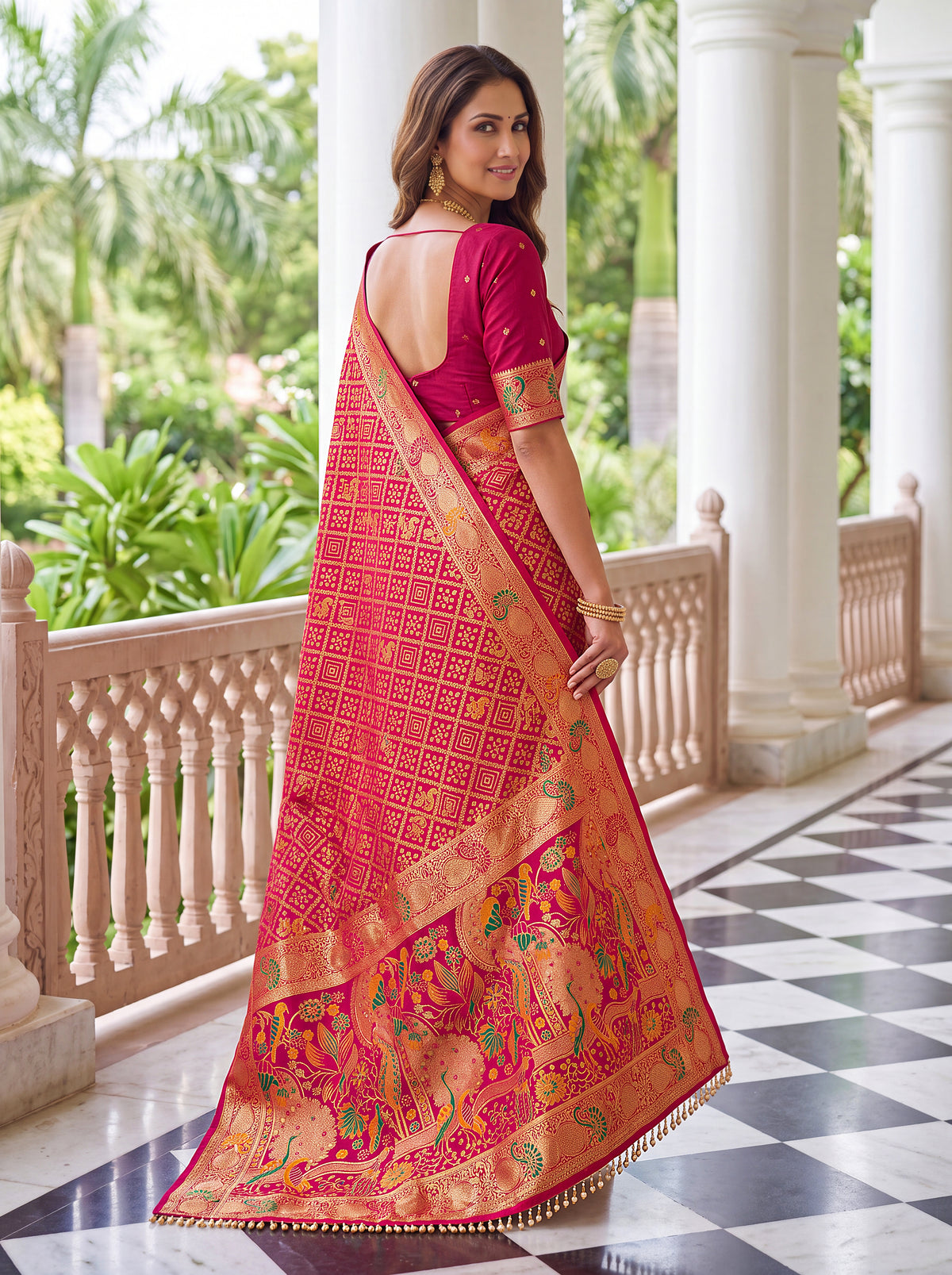 Designer Nylon Satin Saree with Zari Thread Weaving & Readymade Lace