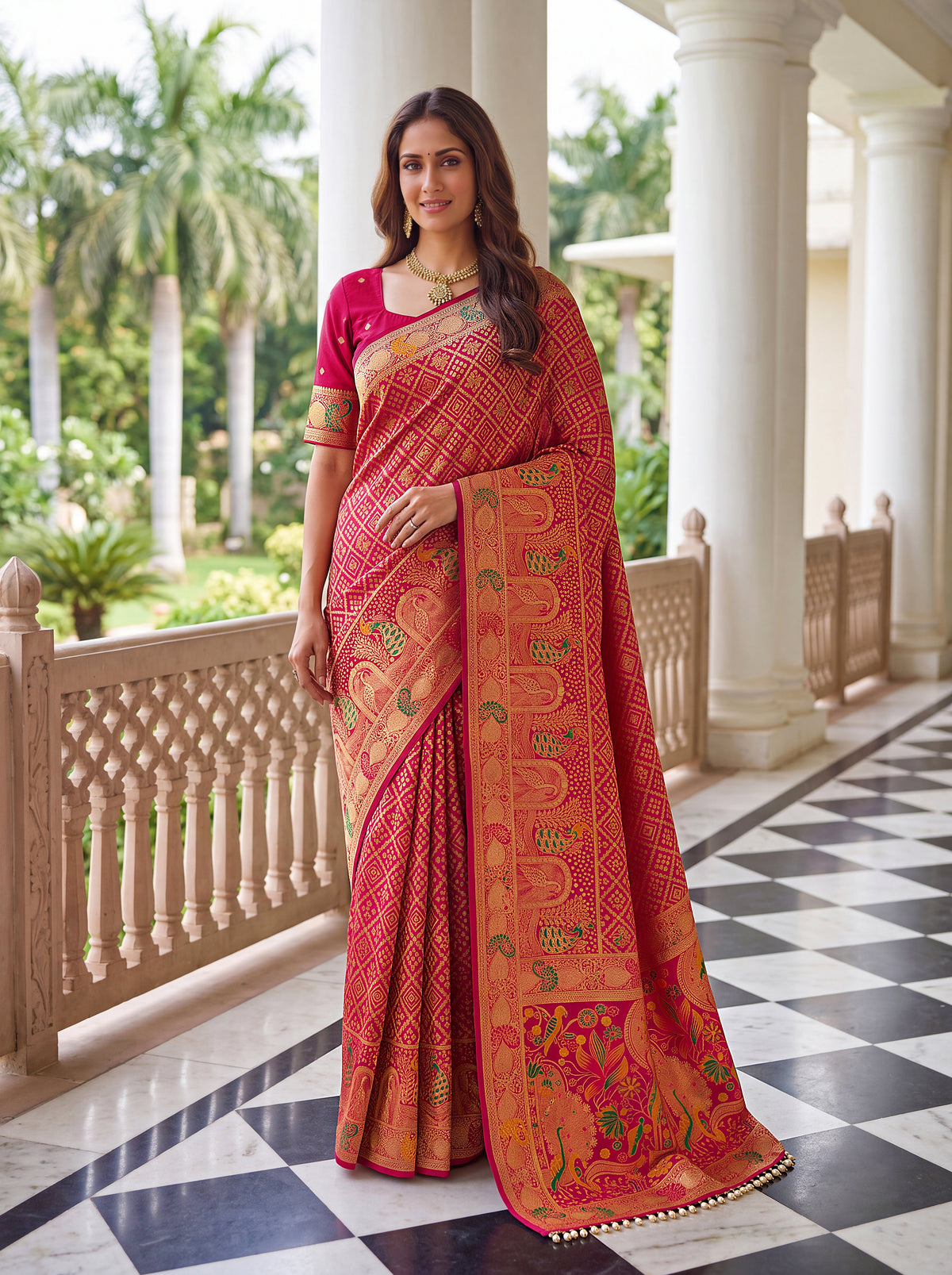Designer Nylon Satin Saree with Zari Thread Weaving & Readymade Lace