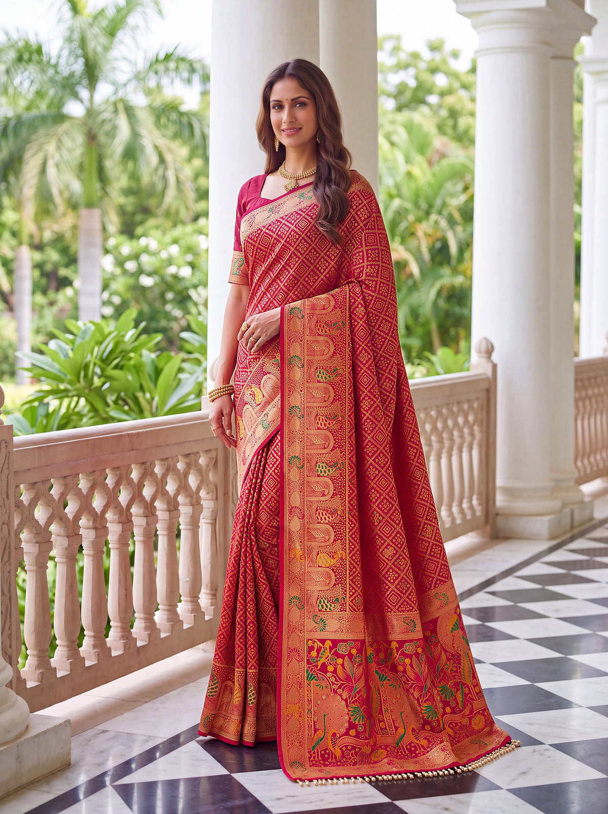 Designer Nylon Satin Saree with Zari Thread Weaving & Readymade Lace