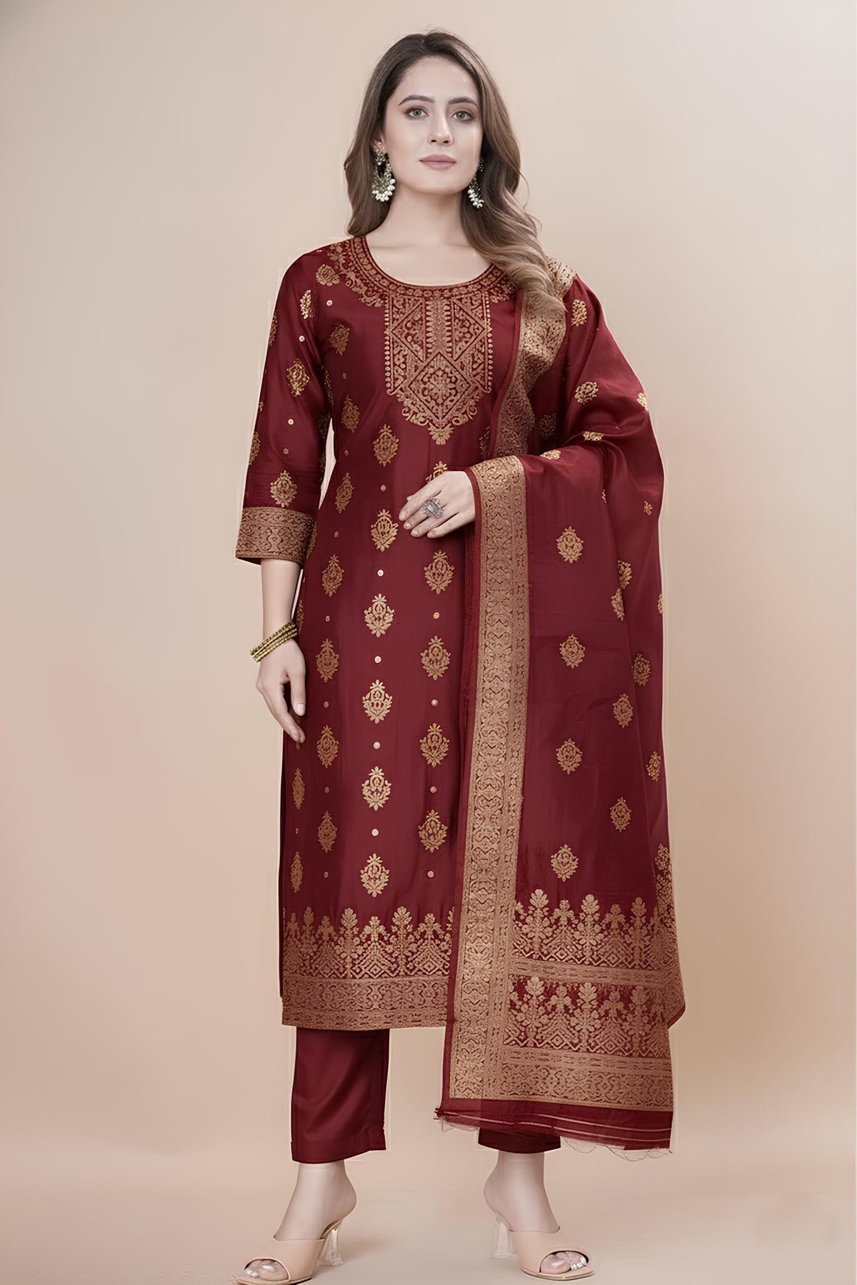 Designer Jacquard Silk Salwar Suit – Festive Collection