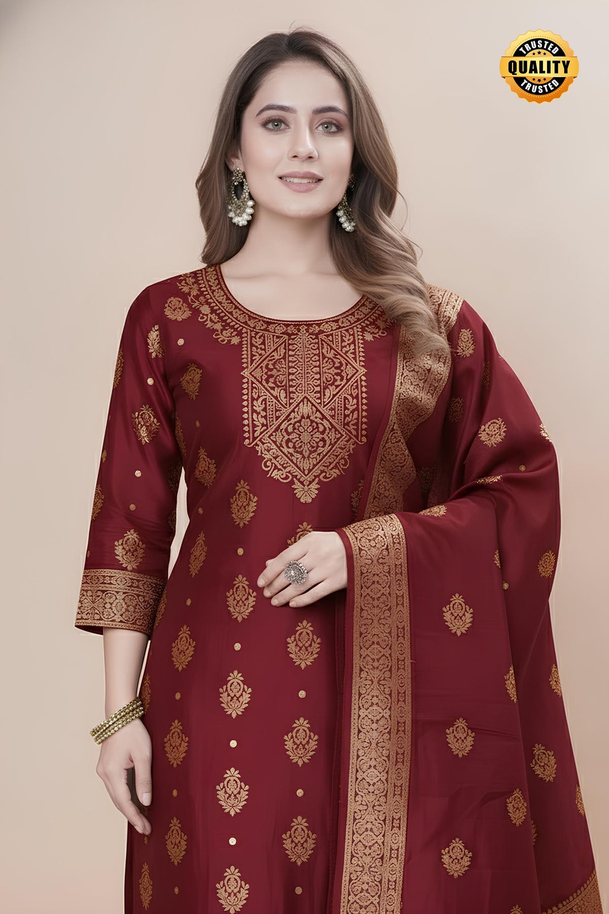 Designer Jacquard Silk Salwar Suit – Festive Collection