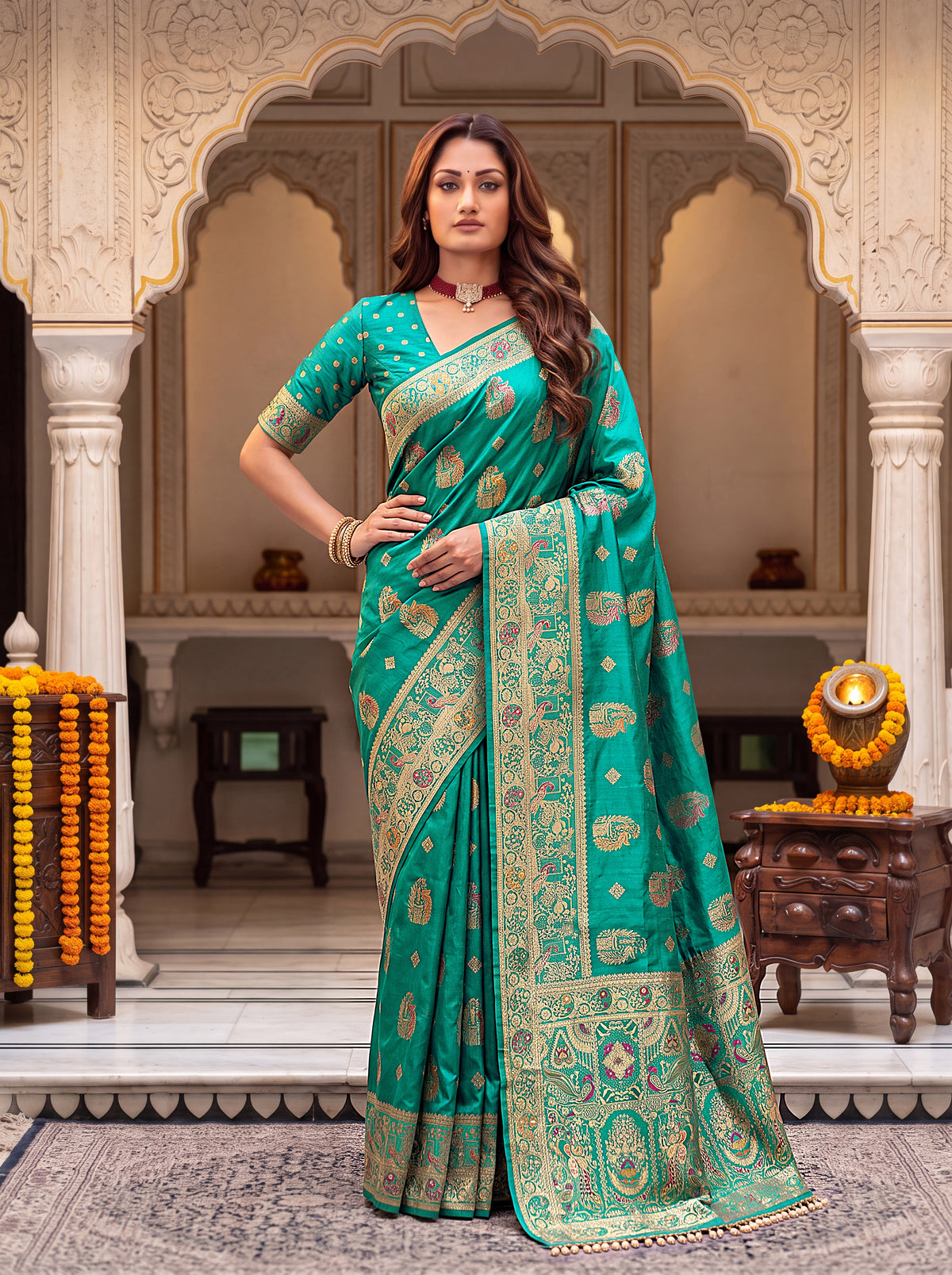 Royal Cherry Banarasi Silk Collectio Saree – Designer Festiven