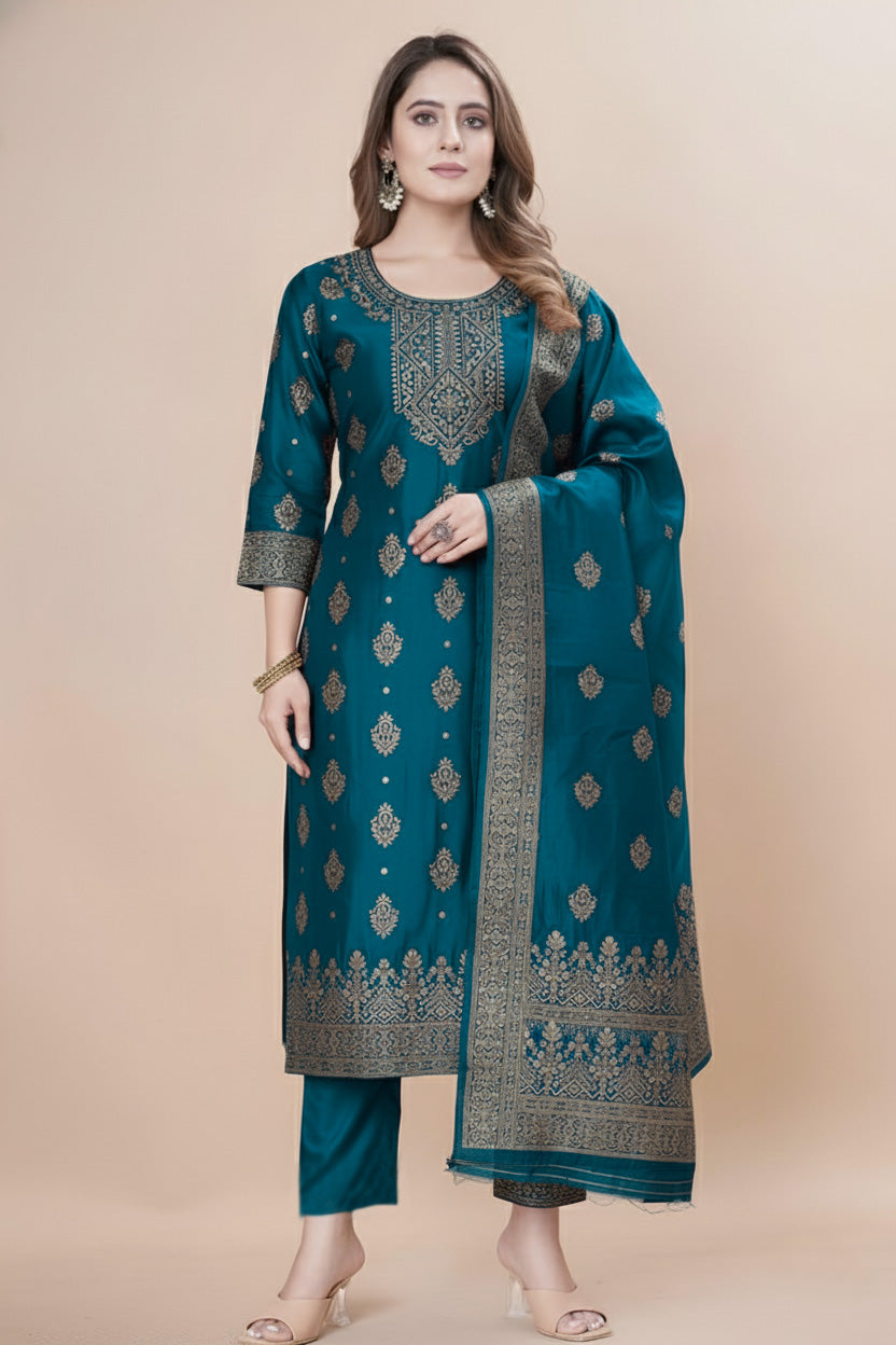 Designer Jacquard Silk Salwar Suit – Festive Collection