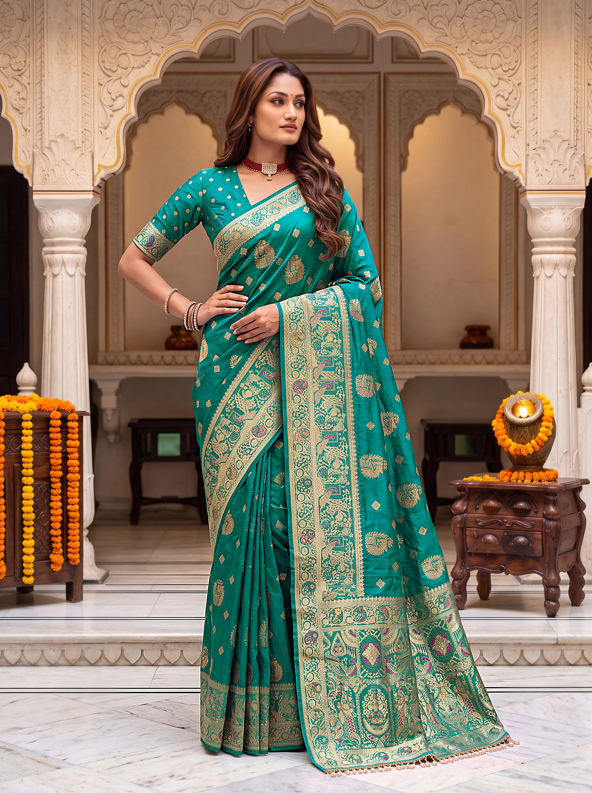Royal Cherry Banarasi Silk Collectio Saree – Designer Festiven