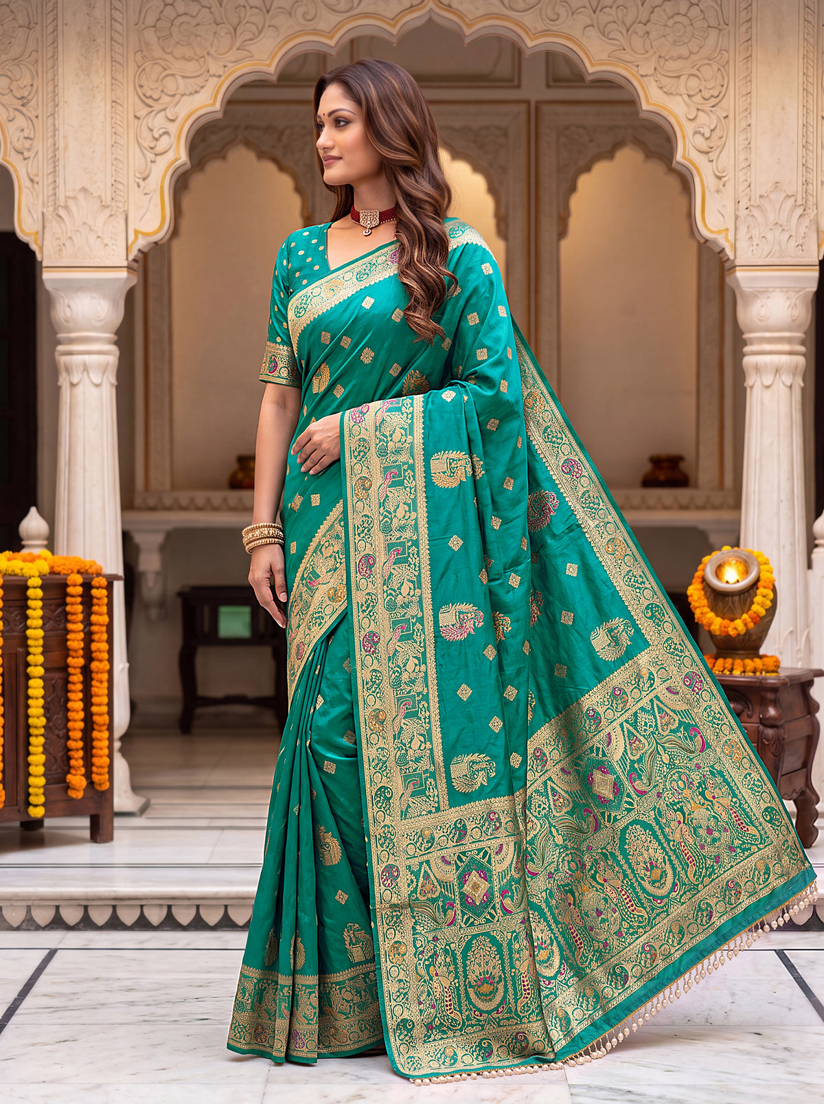 Royal Cherry Banarasi Silk Collectio Saree – Designer Festiven
