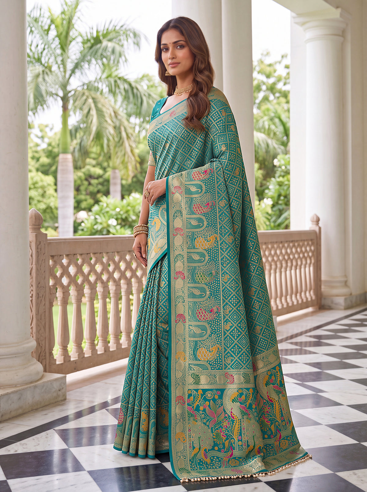 Designer Nylon Satin Saree with Zari Thread Weaving & Readymade Lace