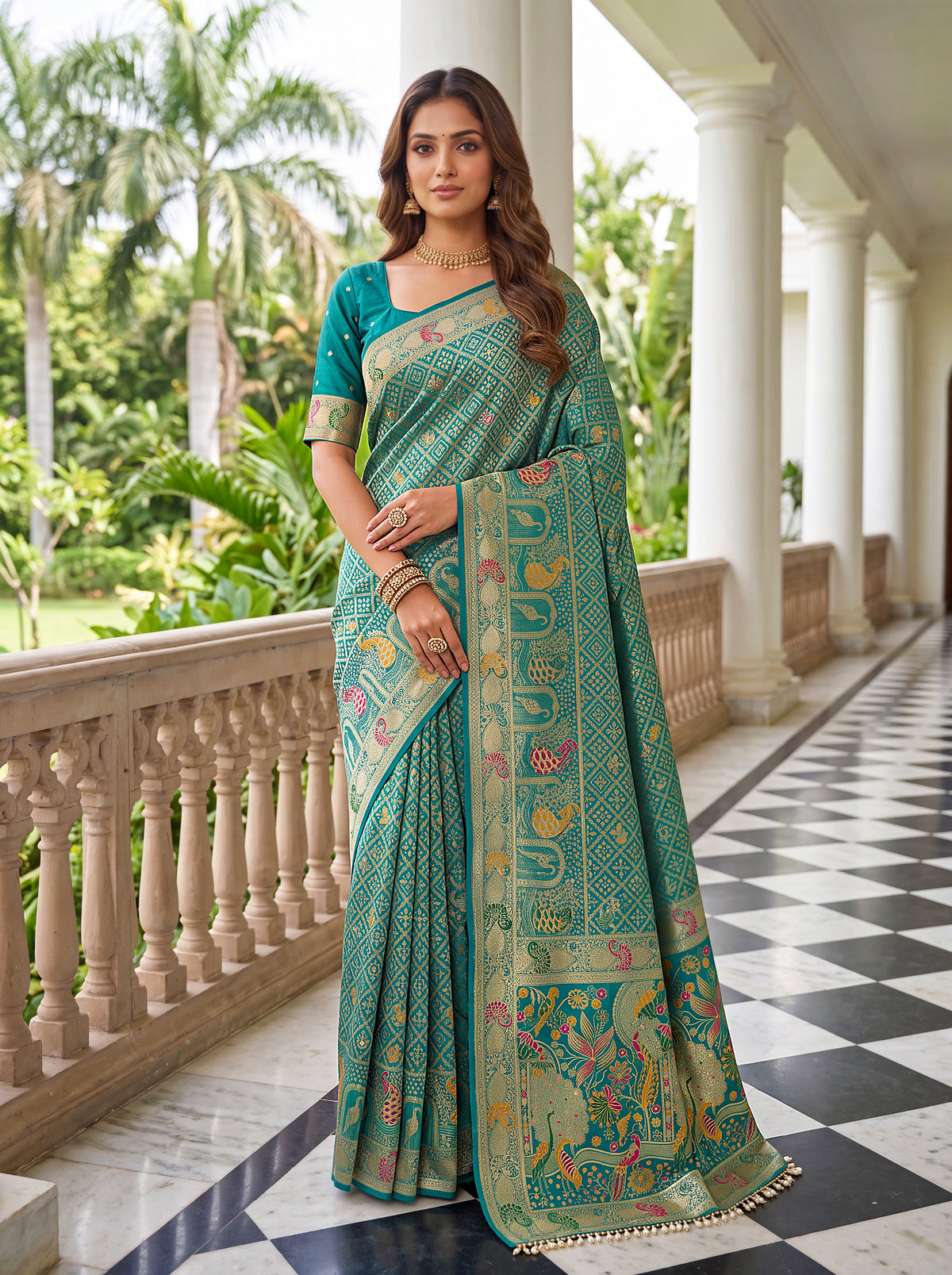 Designer Nylon Satin Saree with Zari Thread Weaving & Readymade Lace