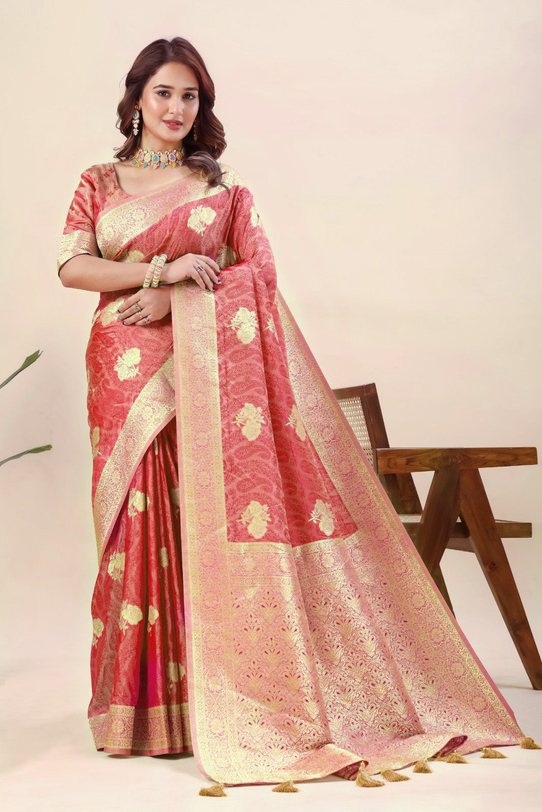 Elegant Designer Moss Silk Butti Saree with Matching Unstitched Blouse