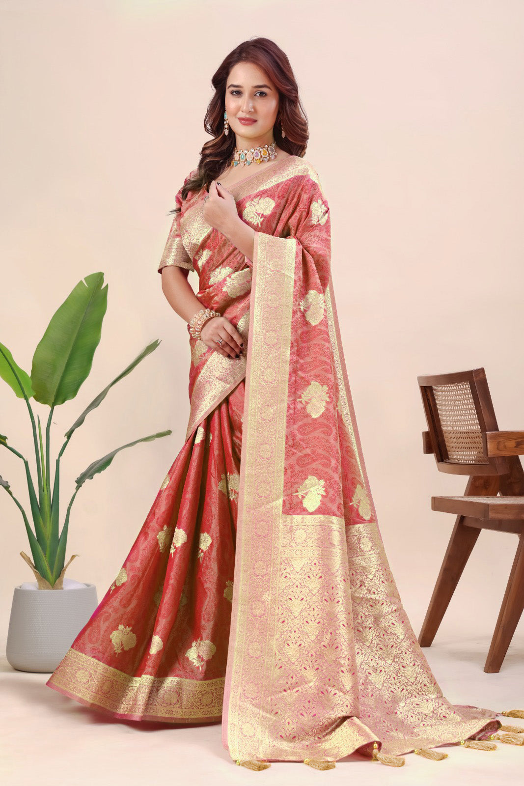 Elegant Designer Moss Silk Butti Saree with Matching Unstitched Blouse