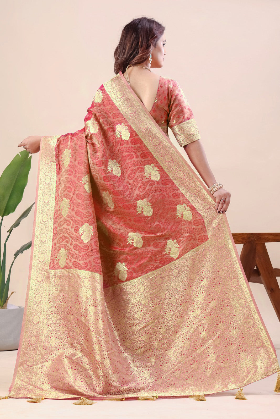 Elegant Designer Moss Silk Butti Saree with Matching Unstitched Blouse