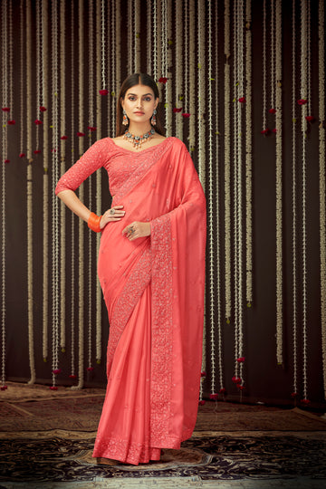 Peach Pink Designer Georgette Ethnic Wear