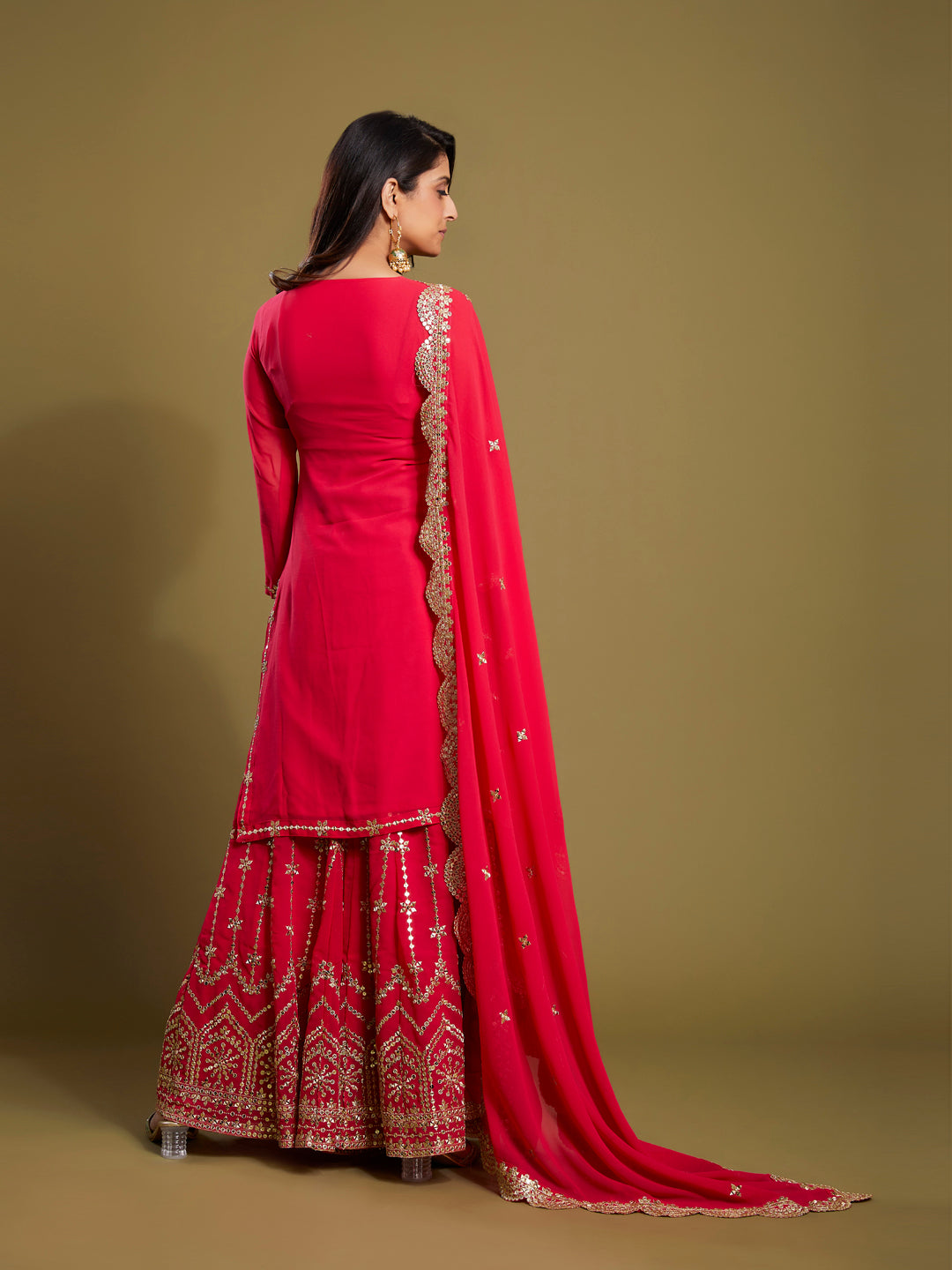 Premium Pink Georgette 3-Piece Sequins & Zari Work Set