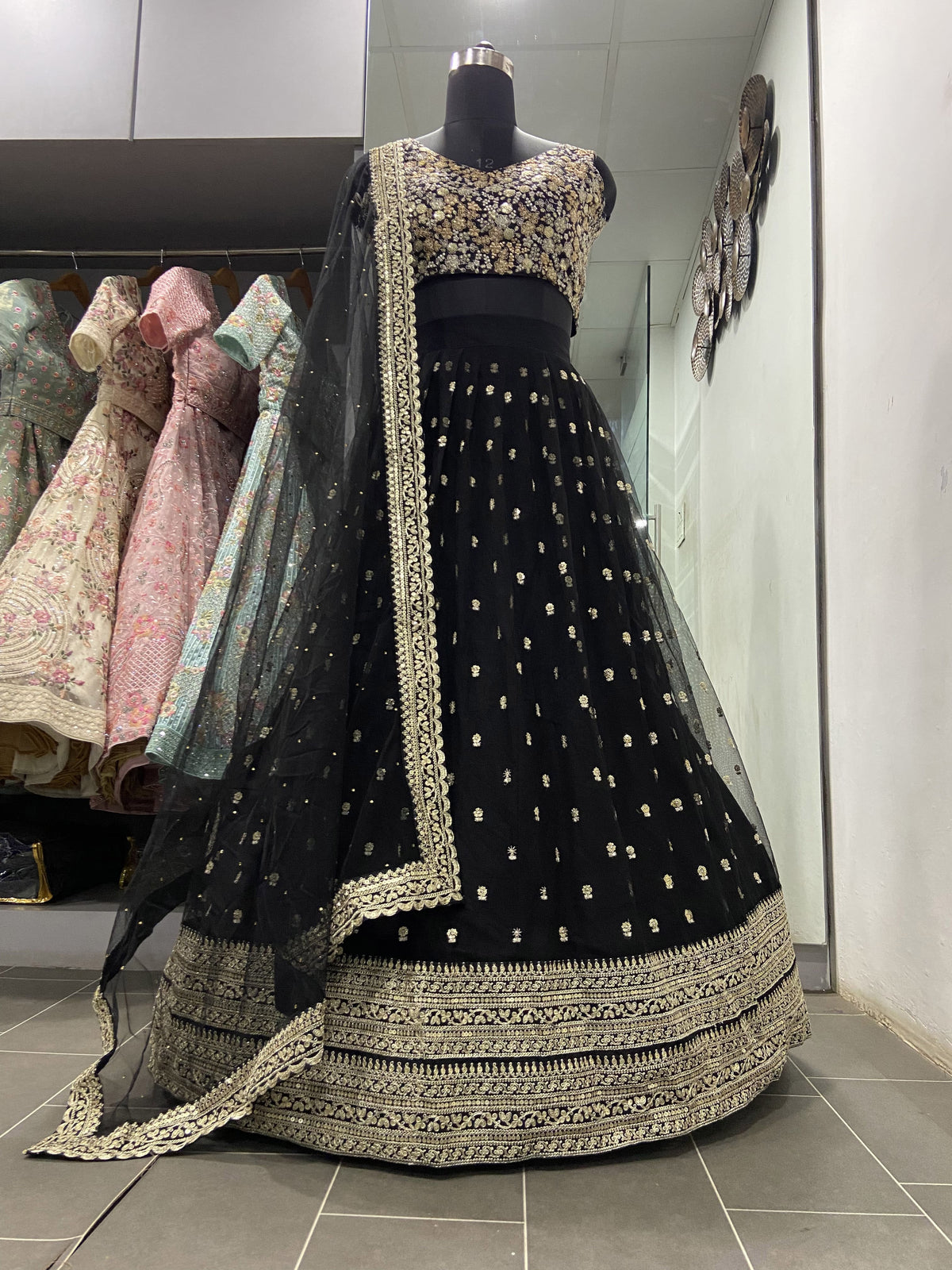 Premium Black Soft Net Lehenga Set with Sequin & Zari Work