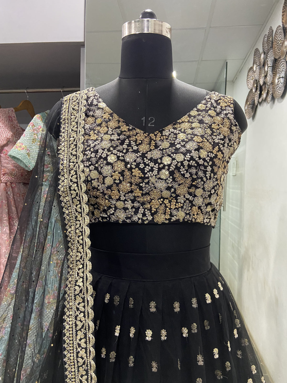 Elegant Black Zari &amp; Sequins Work Designer Lehenga Set