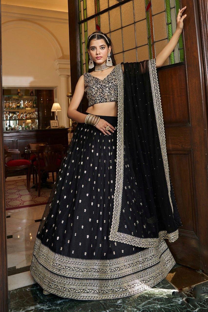 Premium Black Soft Net Lehenga Set with Sequin & Zari Work