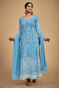 Designer Sequins & Dori Embroidered Georgette Suit with Tassel Dupatta