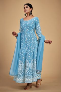 Designer Sequins & Dori Embroidered Georgette Suit with Tassel Dupatta