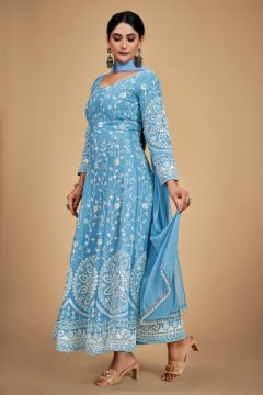 Designer Sequins & Dori Embroidered Georgette Suit with Tassel Dupatta