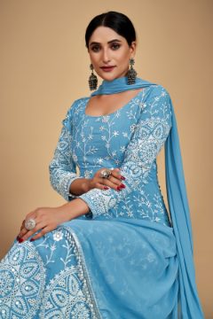 Designer Sequins & Dori Embroidered Georgette Suit with Tassel Dupatta