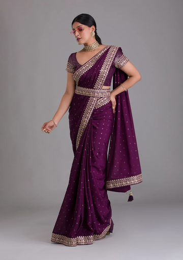 Designer Wine Kasturi Silk Saree with Zari & Foil Work